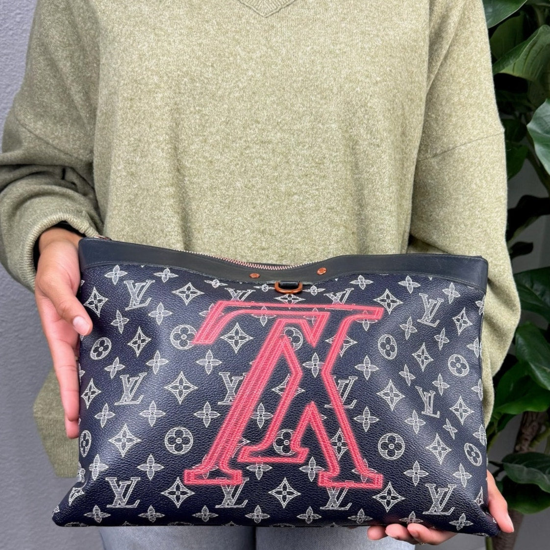 Authentic Louis Vuitton Navy Ink Monogram Canvas Upside Down Apollo GM Pochette