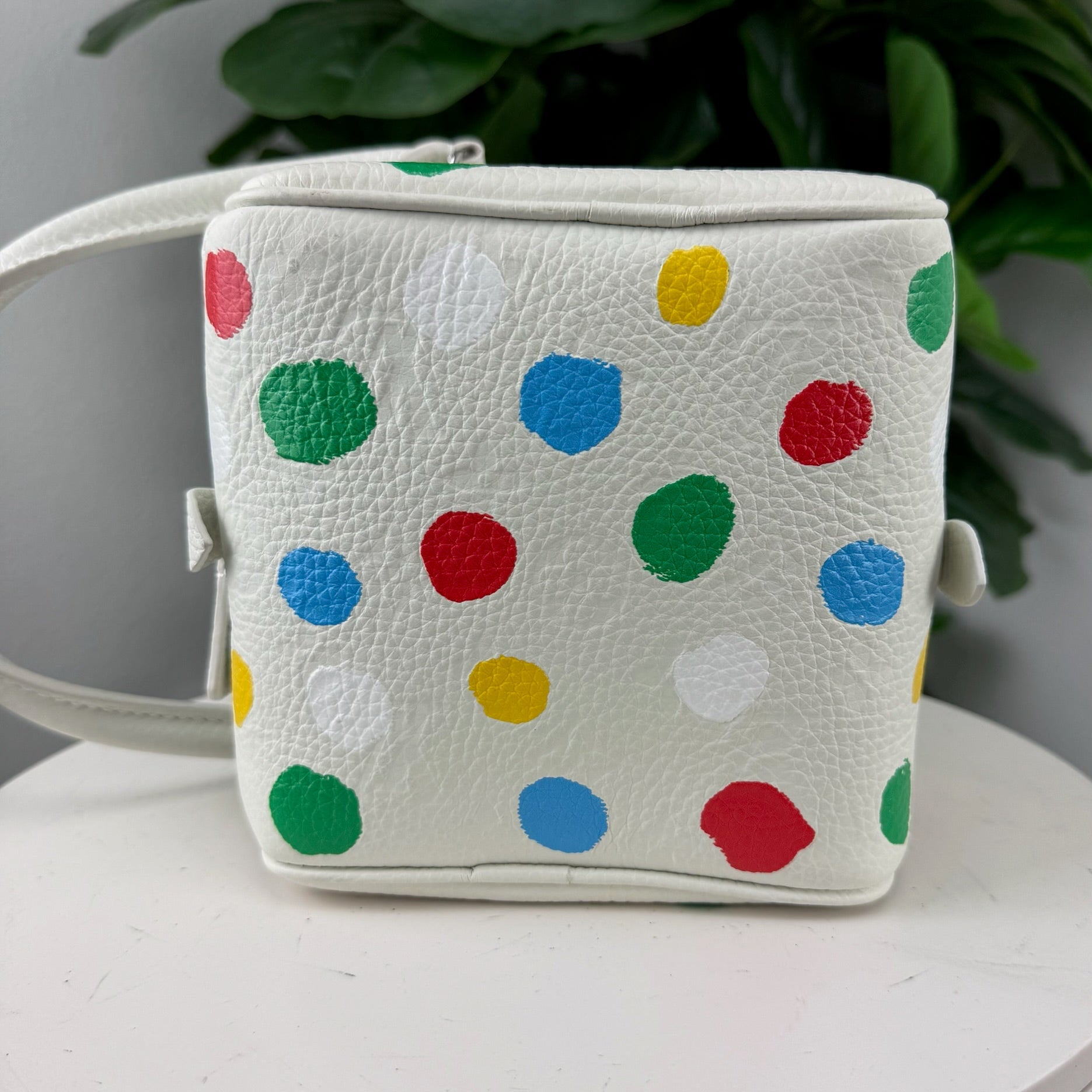 Authentic Louis Vuitton x Yayoi Kusama White Pebbled Leather Infinity Dots Square Bag