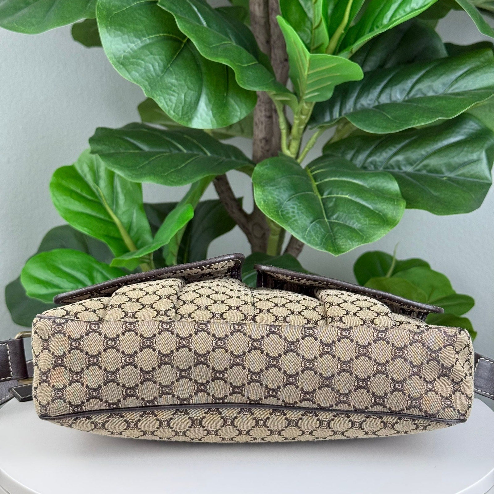 Authentic CELINE Macadam Canvas Leather Crossbody Bag