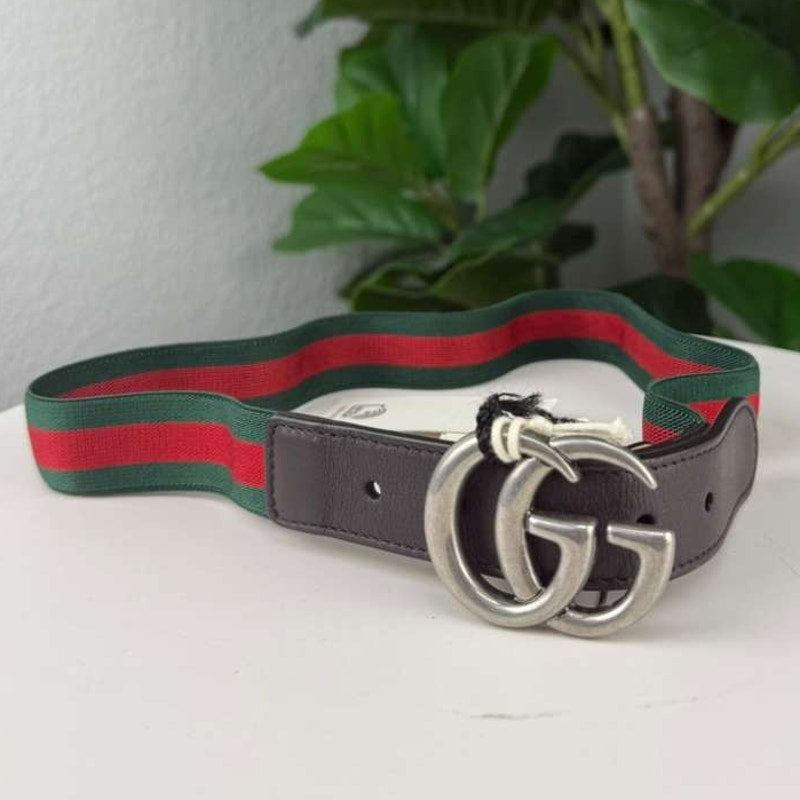 Authentic Gucci Kids Elasticated GG Web Belt Silver-Tone Buckle