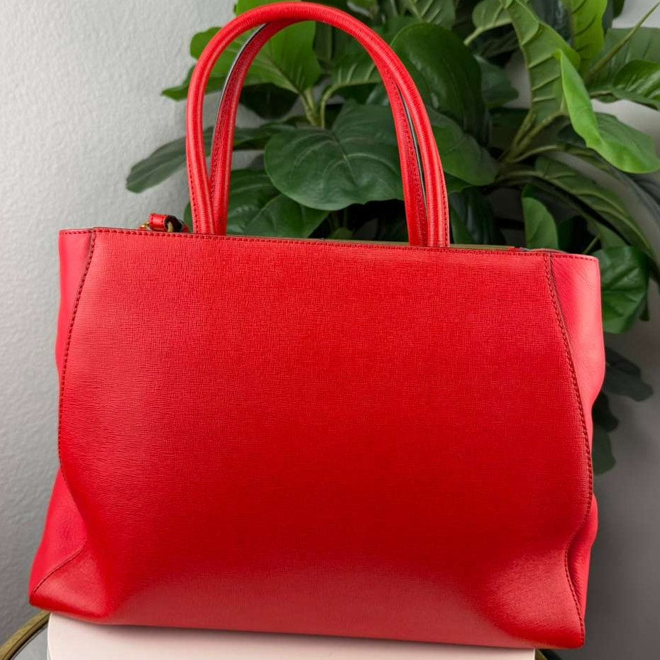 Authentic Fendi Medium 2Jours Elite Tote Red Saffiano Leather