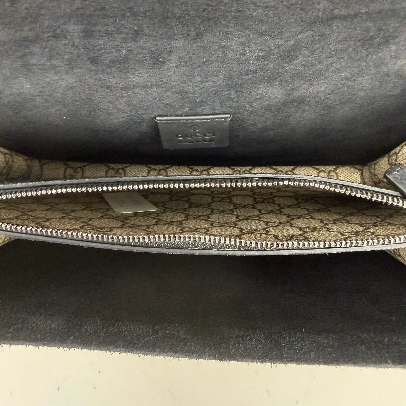 Gucci Dionysus GG Supreme Canvas Beige Black Shoulder Bag Authentic Pre Owned