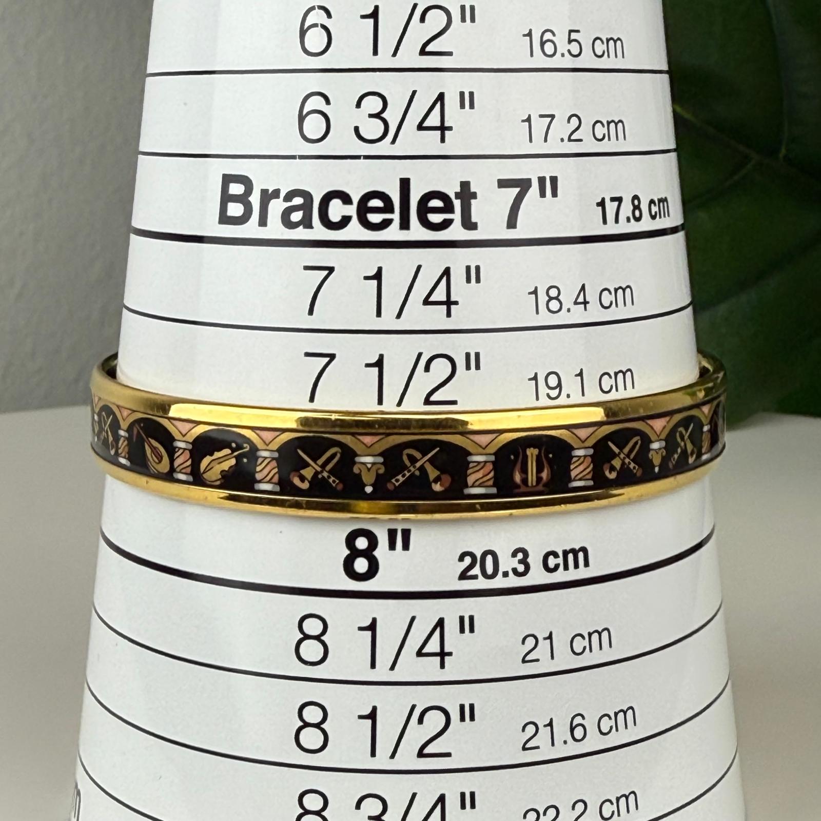 Authentic Hermes Black Narrow Musical Instruments Enamel Bangle Size 7 3/4