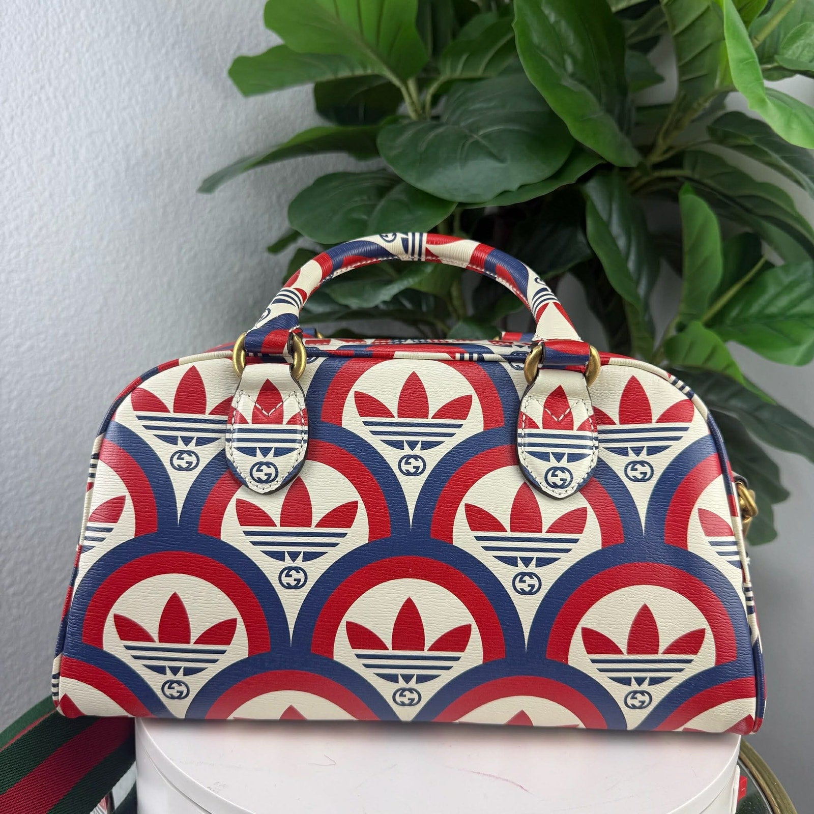 Gucci x Adidas Shanghai Mini Duffle Bag Multicolor Leather Crossbody Authentic Pre Owned