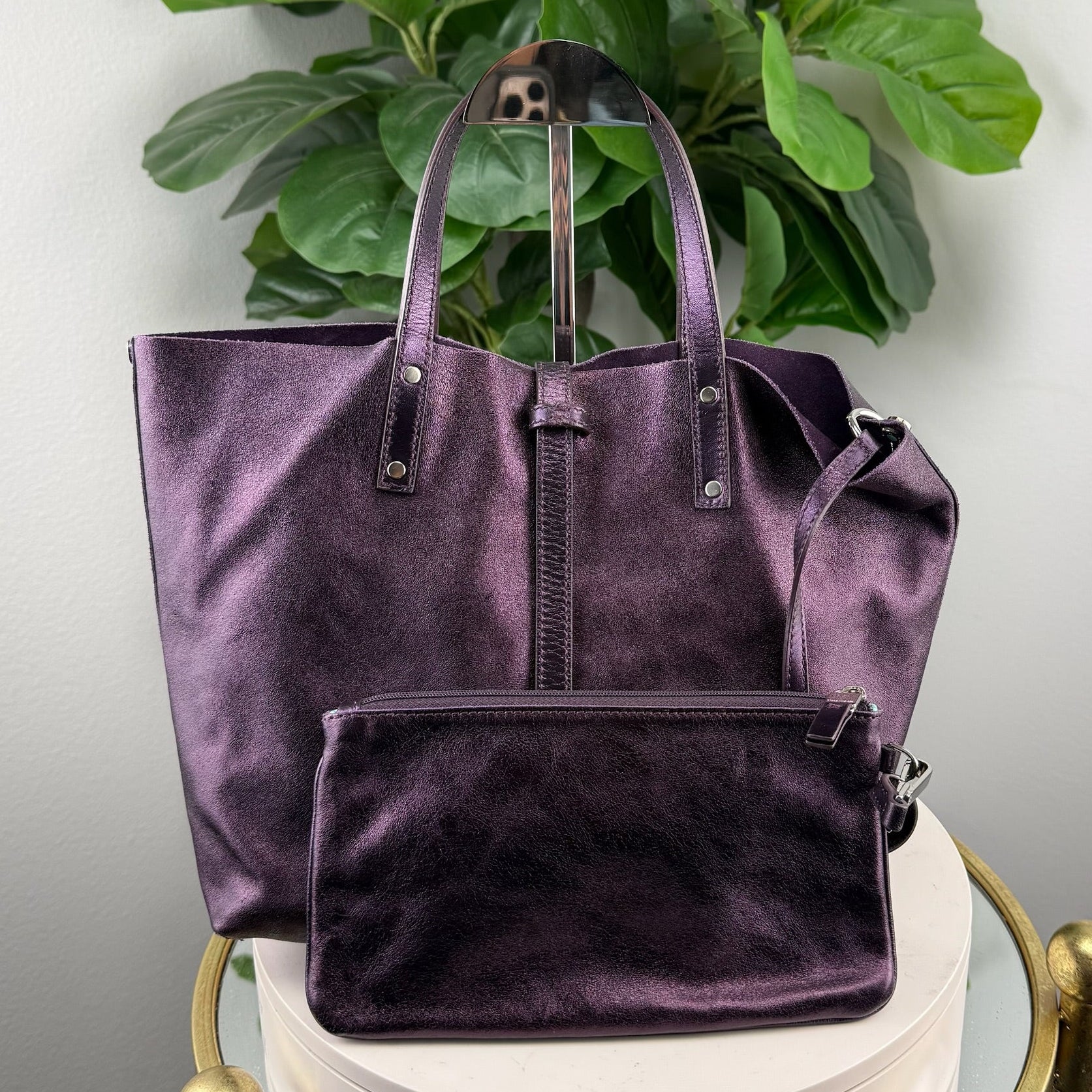 Authentic Tiffany & Co. Reversible Metallic Royal Tote Bag Purple