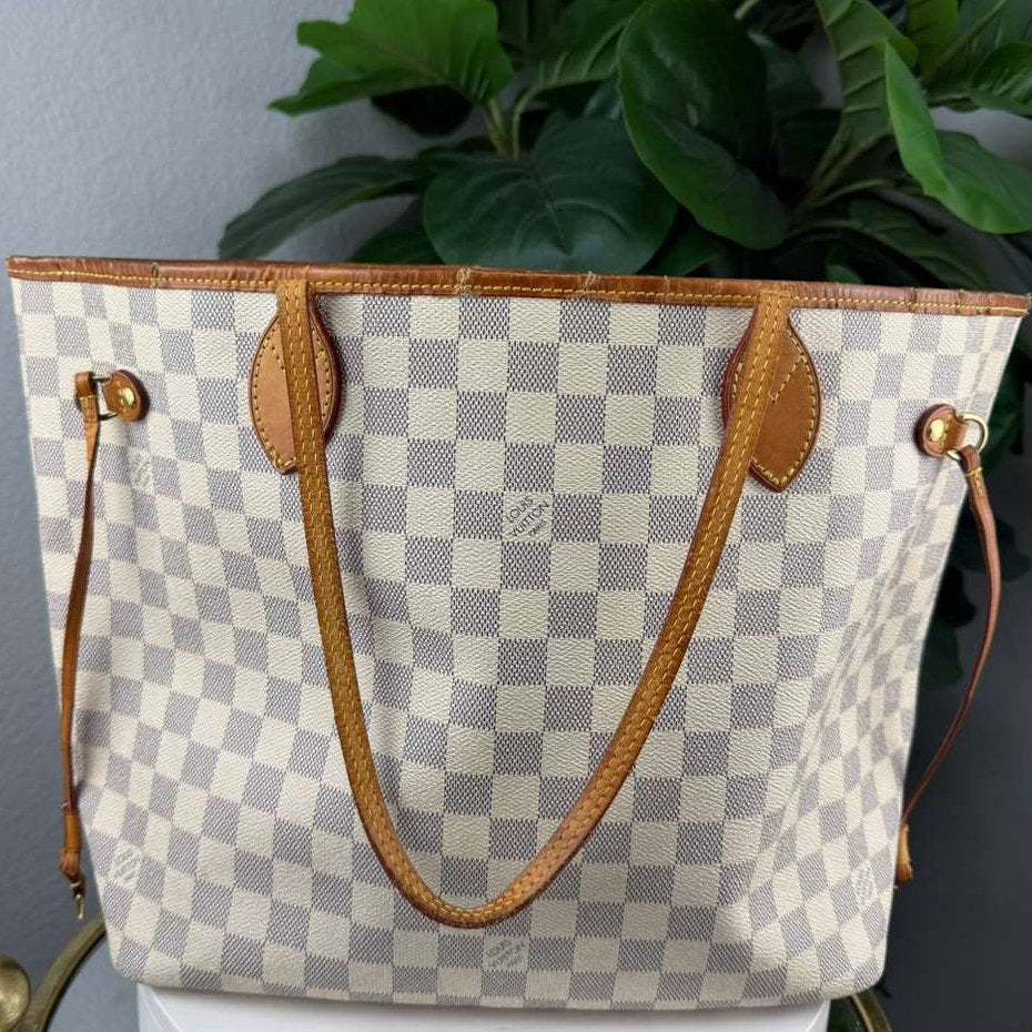 Authentic Louis Vuitton Neverfull MM Tote Bag Damier Azur Canvas
