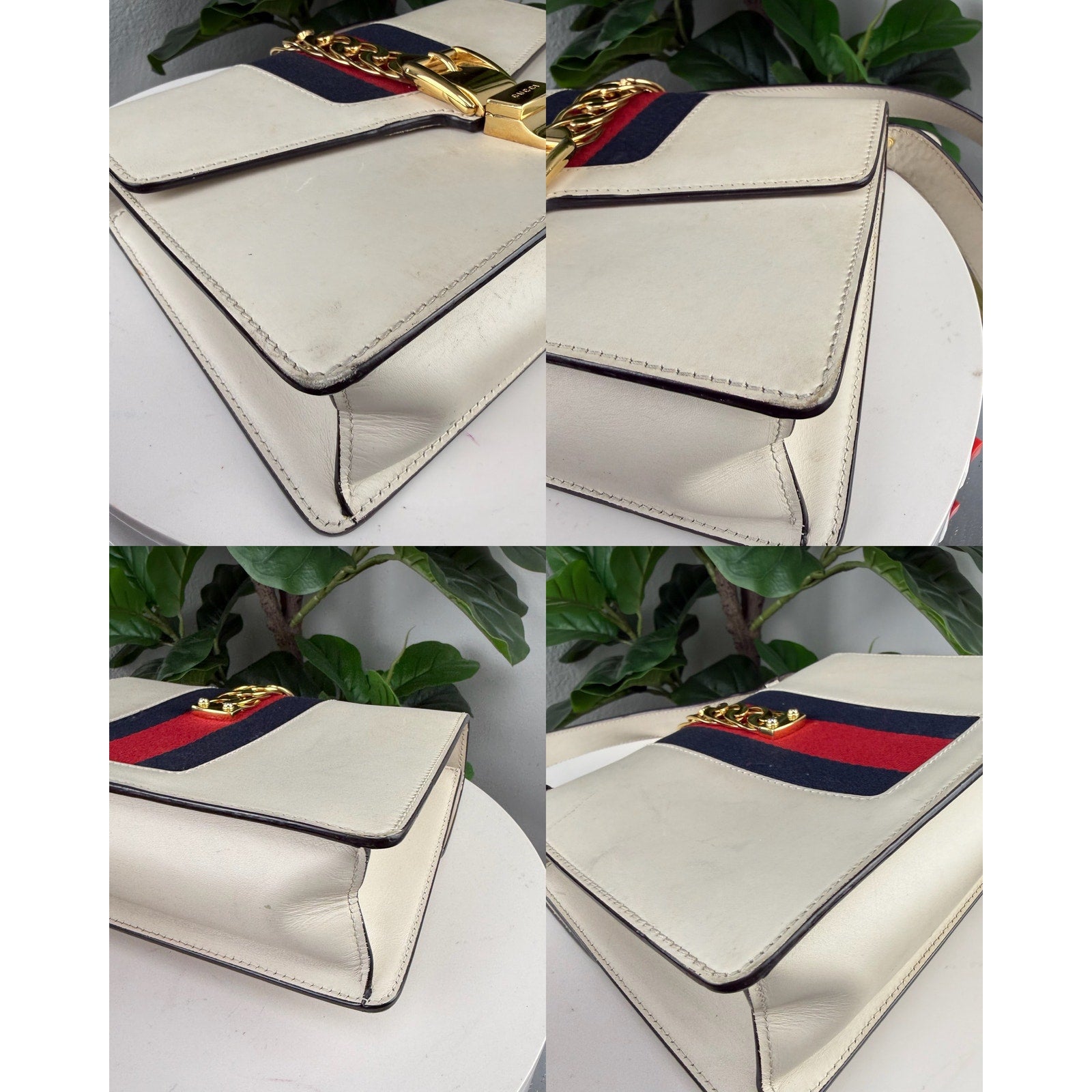 Gucci White Smooth Leather Small Sylvie Shoulder Bag