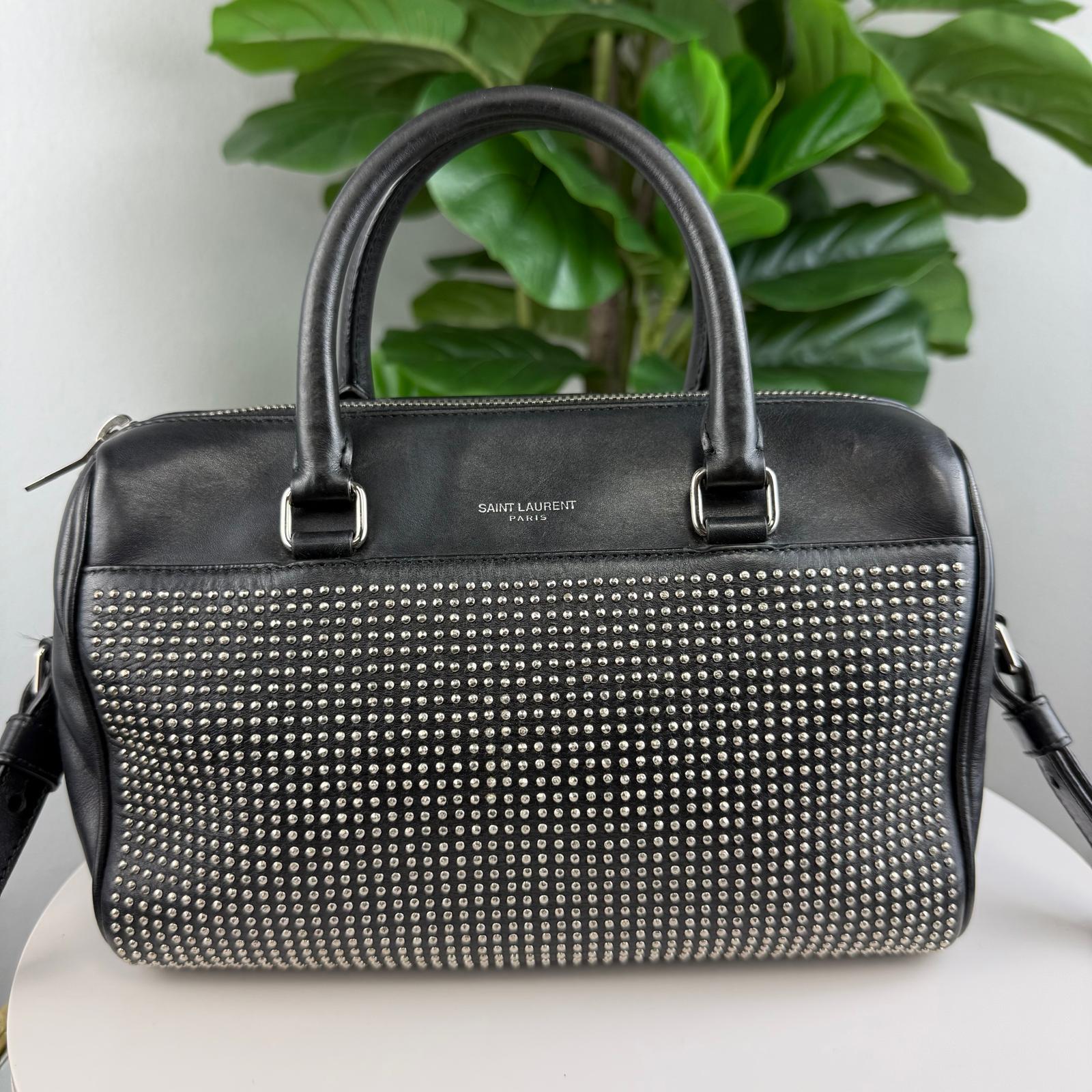 Authentic Yves Saint Laurent YSL Studded Classic Duffle Bag Black