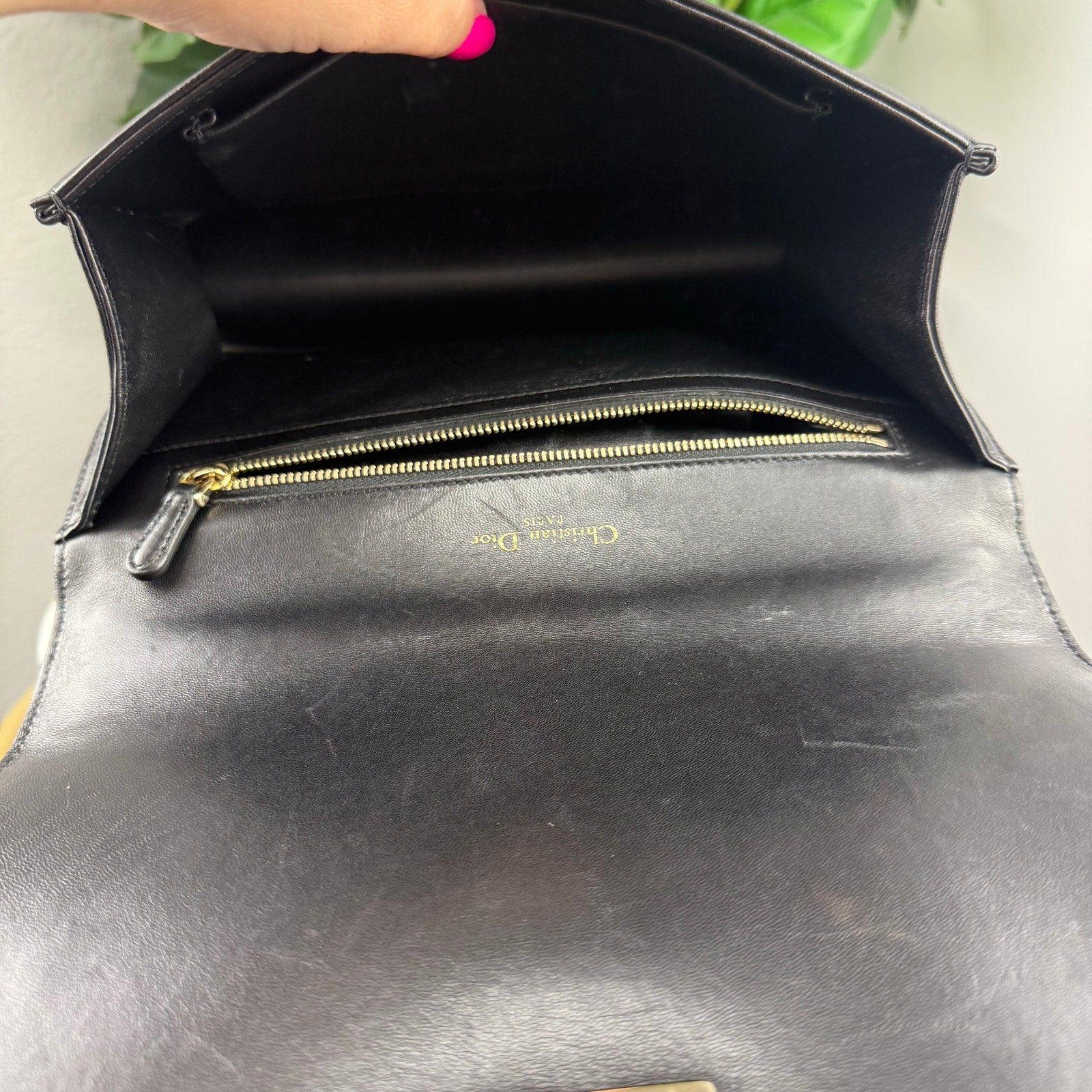 Authentic Christian Dior Shoulder Bag Black Leather Crossbody