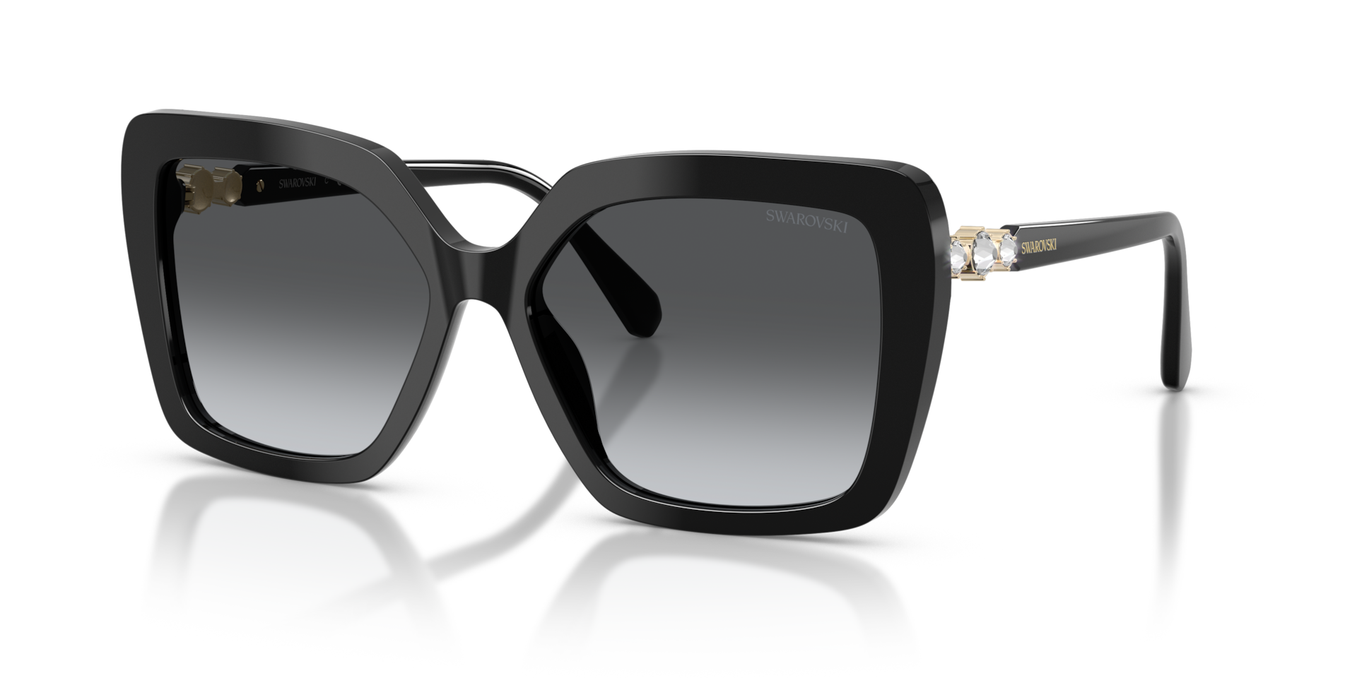 Authentic Swarovski SK6049 Ladies Sunglasses Shiny Black Smoke Polarized 57-16-145