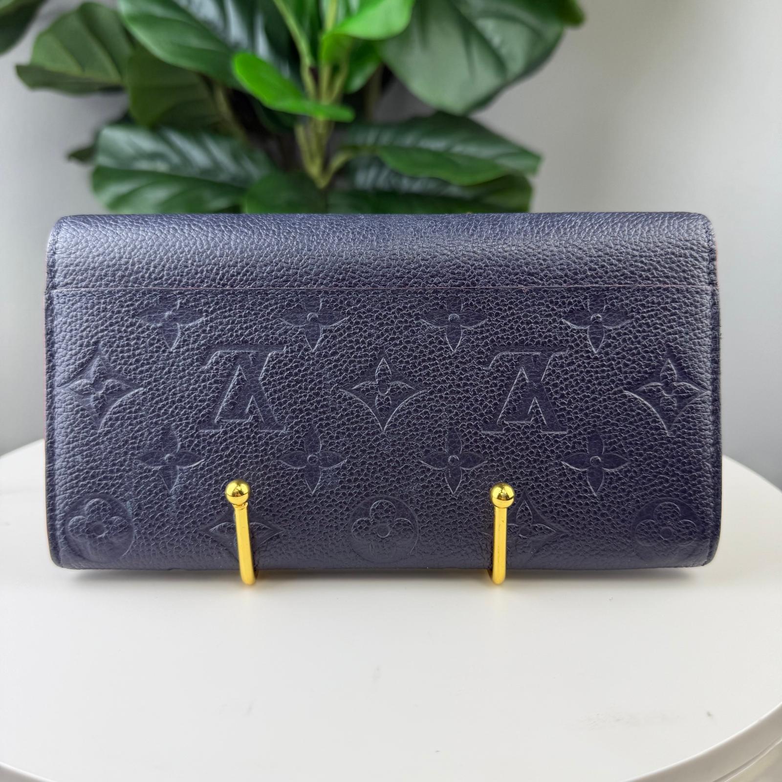 B108 💎✨Authentic Louis Vuitton Monogram Empreinte Long Wallet Navy Red Accent