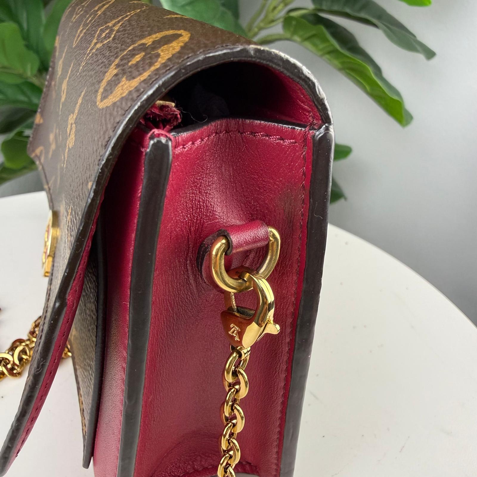 Authentic Louis Vuitton Flore Chain Brown Monogram Canvas Fuchsia