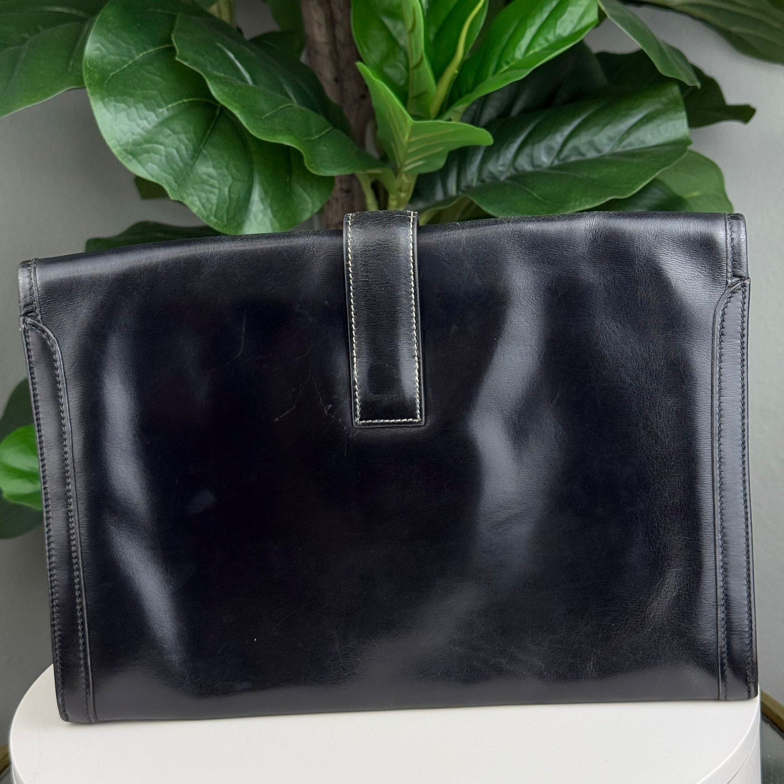 Authentic Hermes Jige PM Clutch Bag in Black Box Calf Leather
