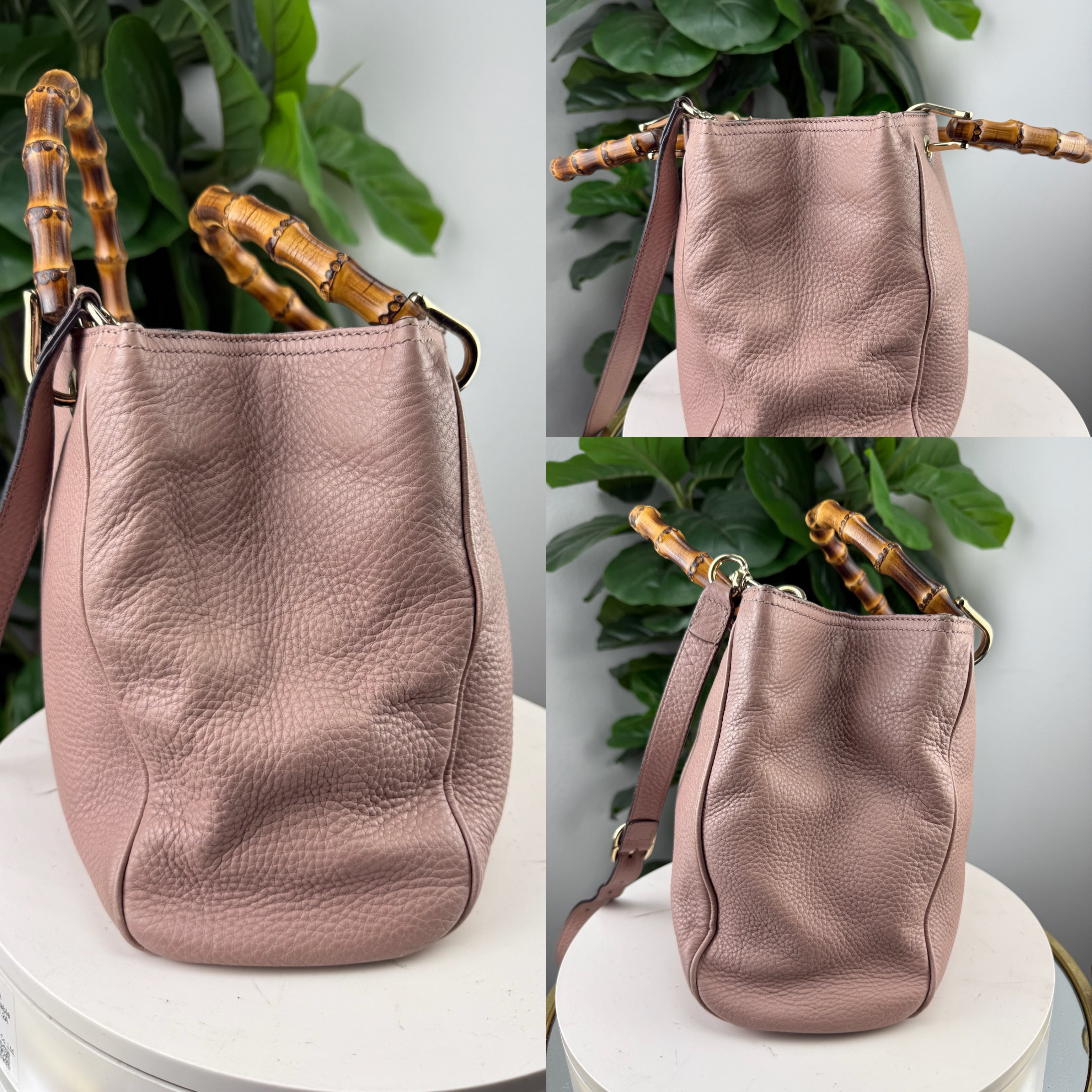 Authentic Gucci Mauve Pink Bamboo handle Dusty Rose 2-Way Bag - Certificate of Authenticity included