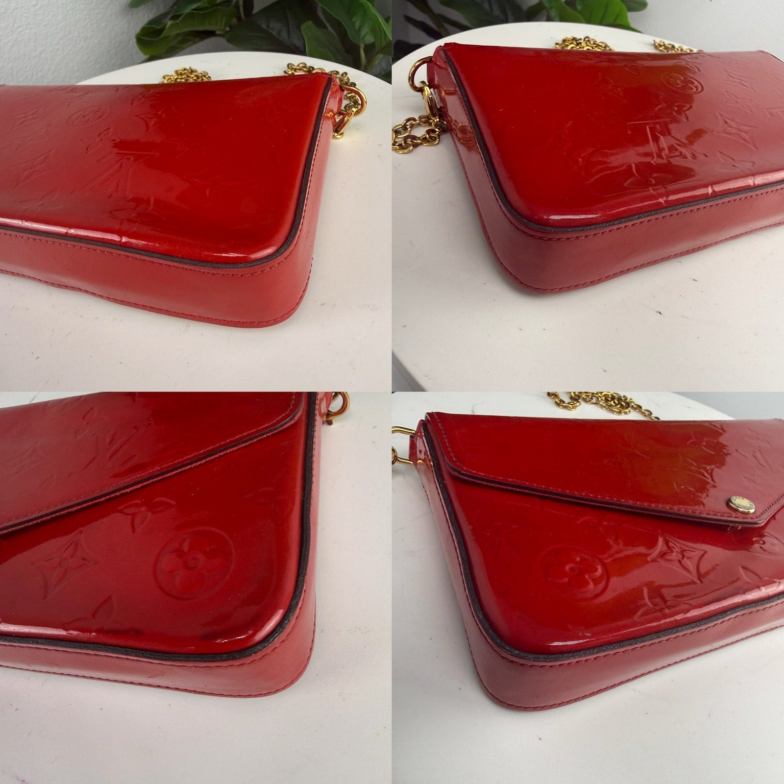 Louis Vuitton Vernis Monogram Red Patent Leather Chain Shoulder Bag Authentic Pre Owned