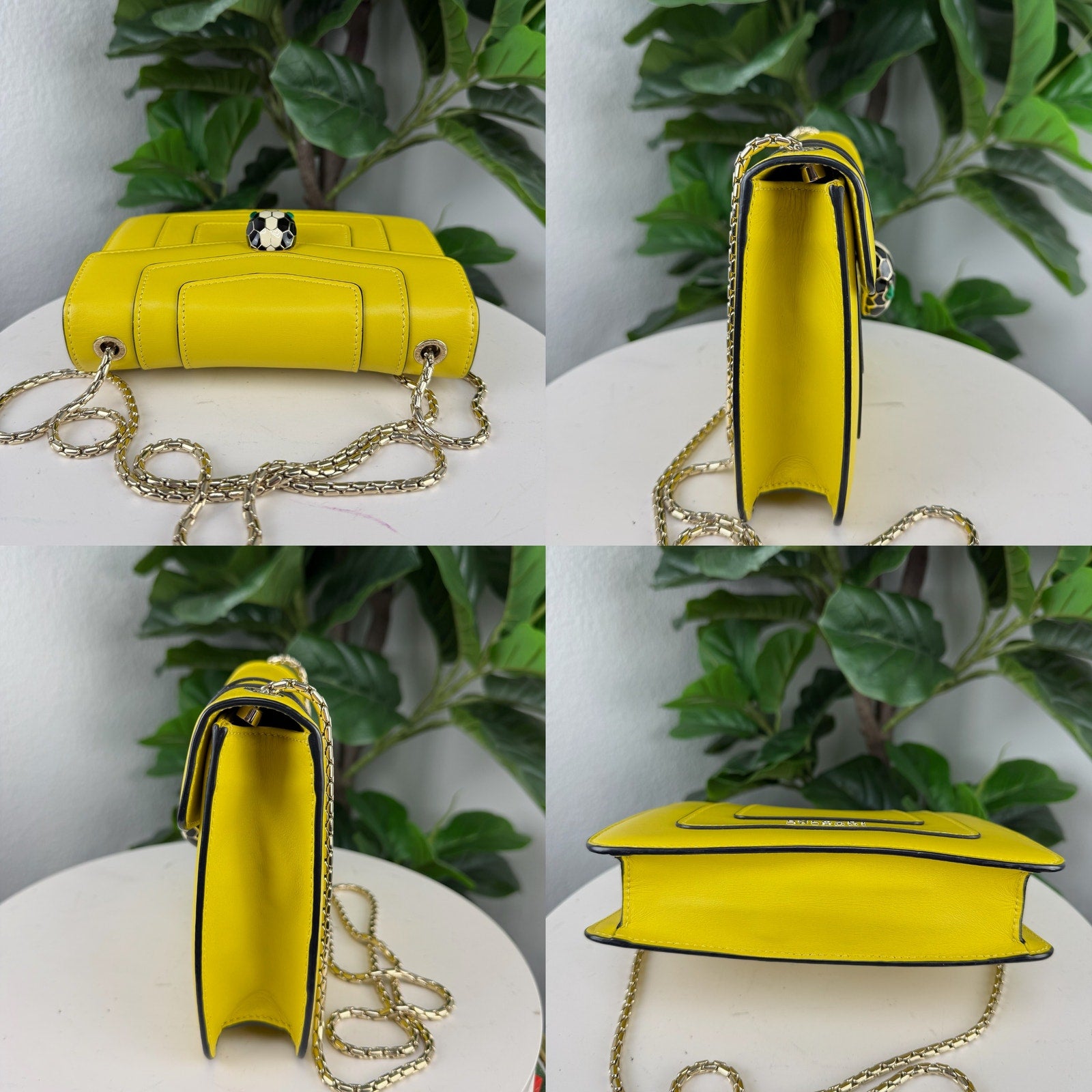 Bvlgari Serpenti Forever Yellow Leather Snake Head Chain Crossbody Flap Bag Authentic Pre Owned
