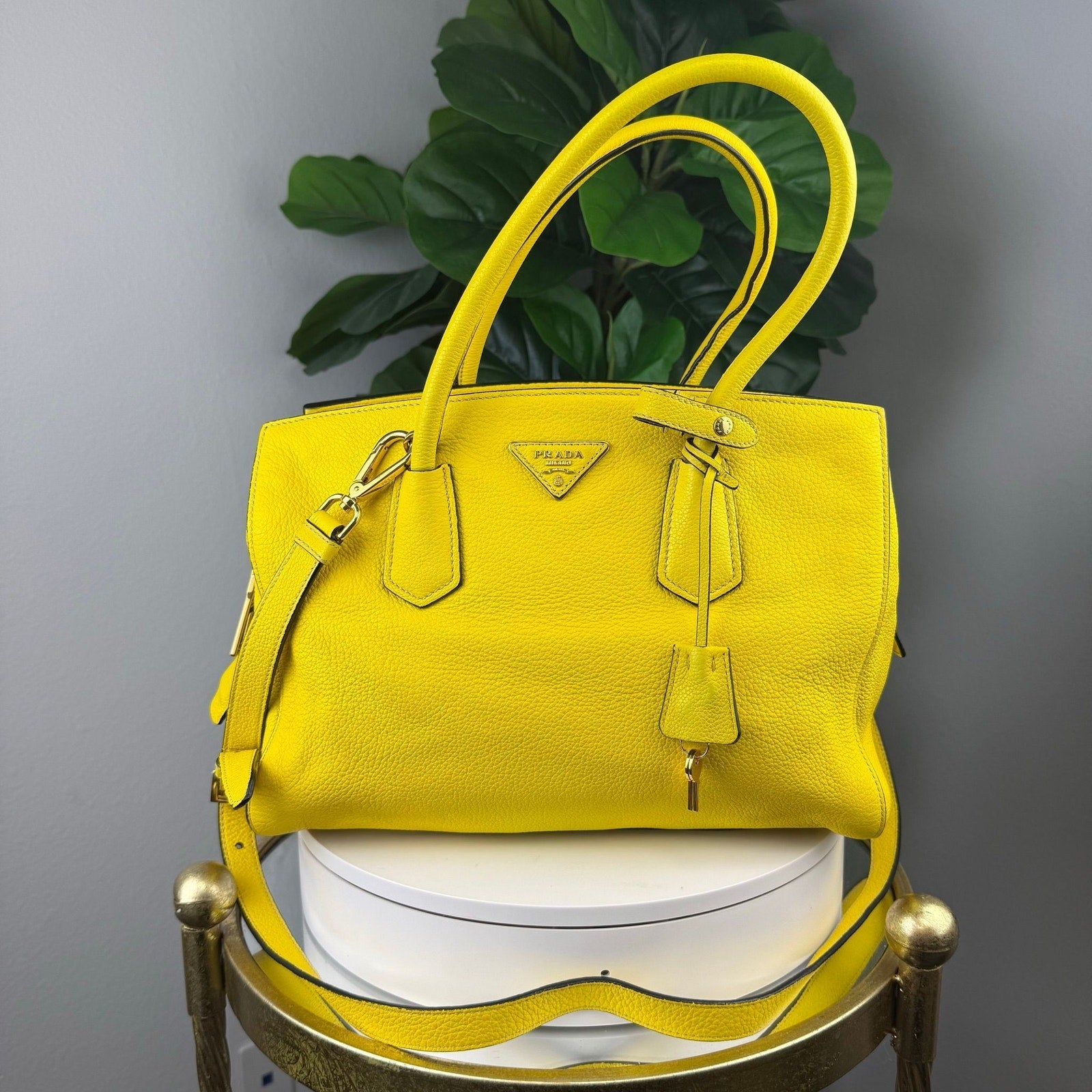 💎Authentic PRADA Girasole Vitello Grain Leather Two-Way Tote Bag