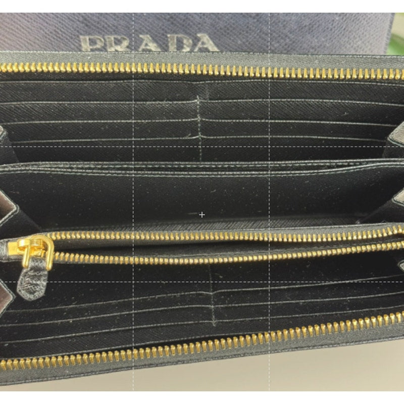 Authentic PRADA Saffiano Leather Zip Around Long Wallet Black
