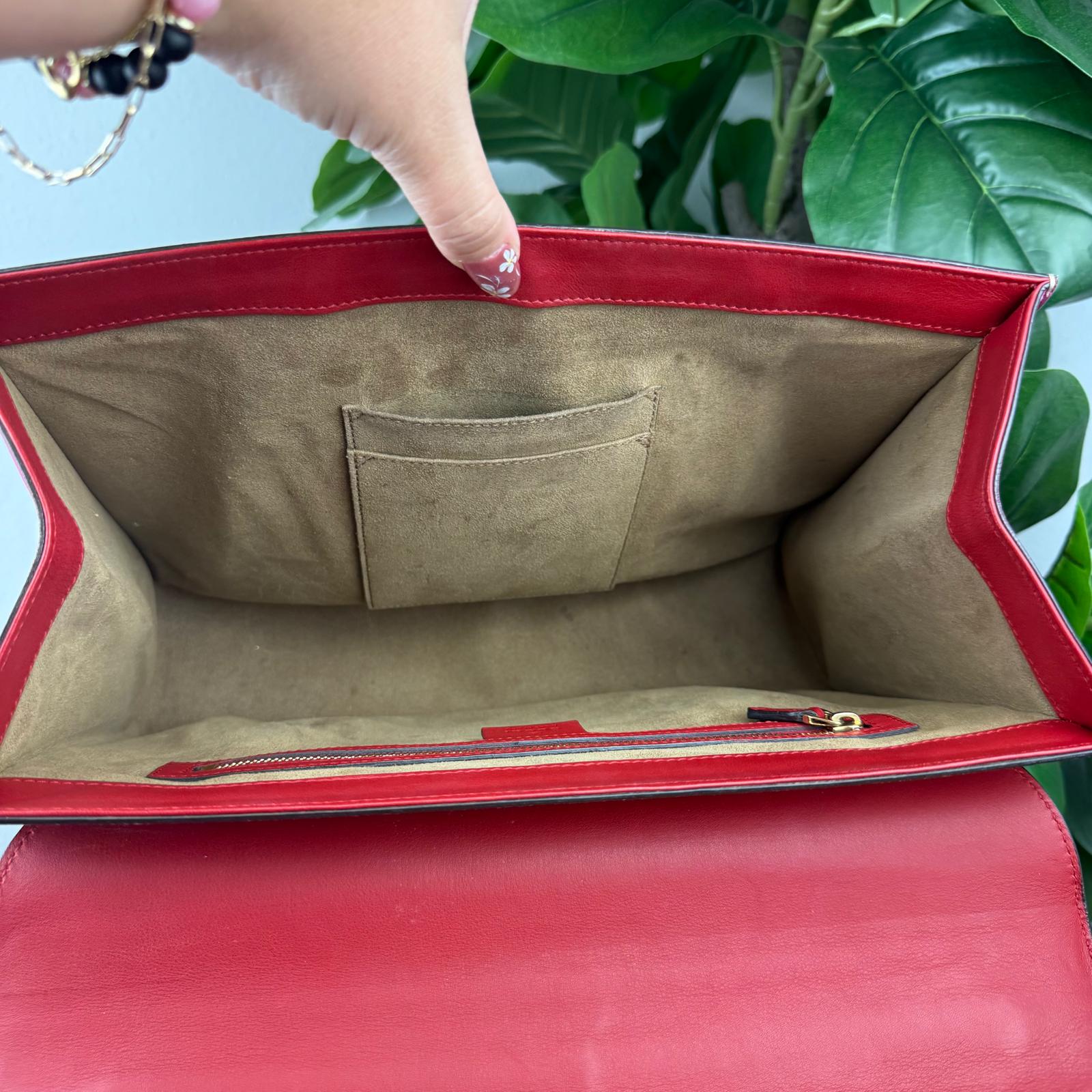 Authentic Gucci Red GG Supreme Coated Canvas and Leather Signature Padlock Hand Bag