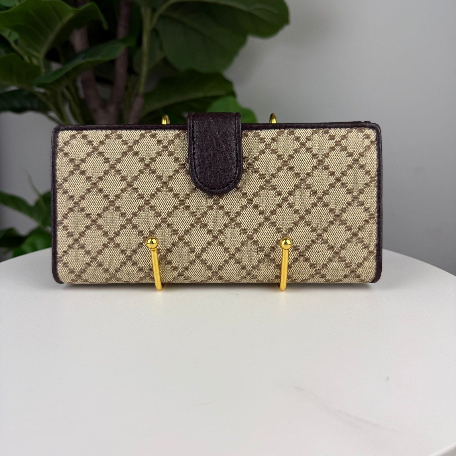 Authentic Gucci Diamante Canvas Leather Flap Wallet