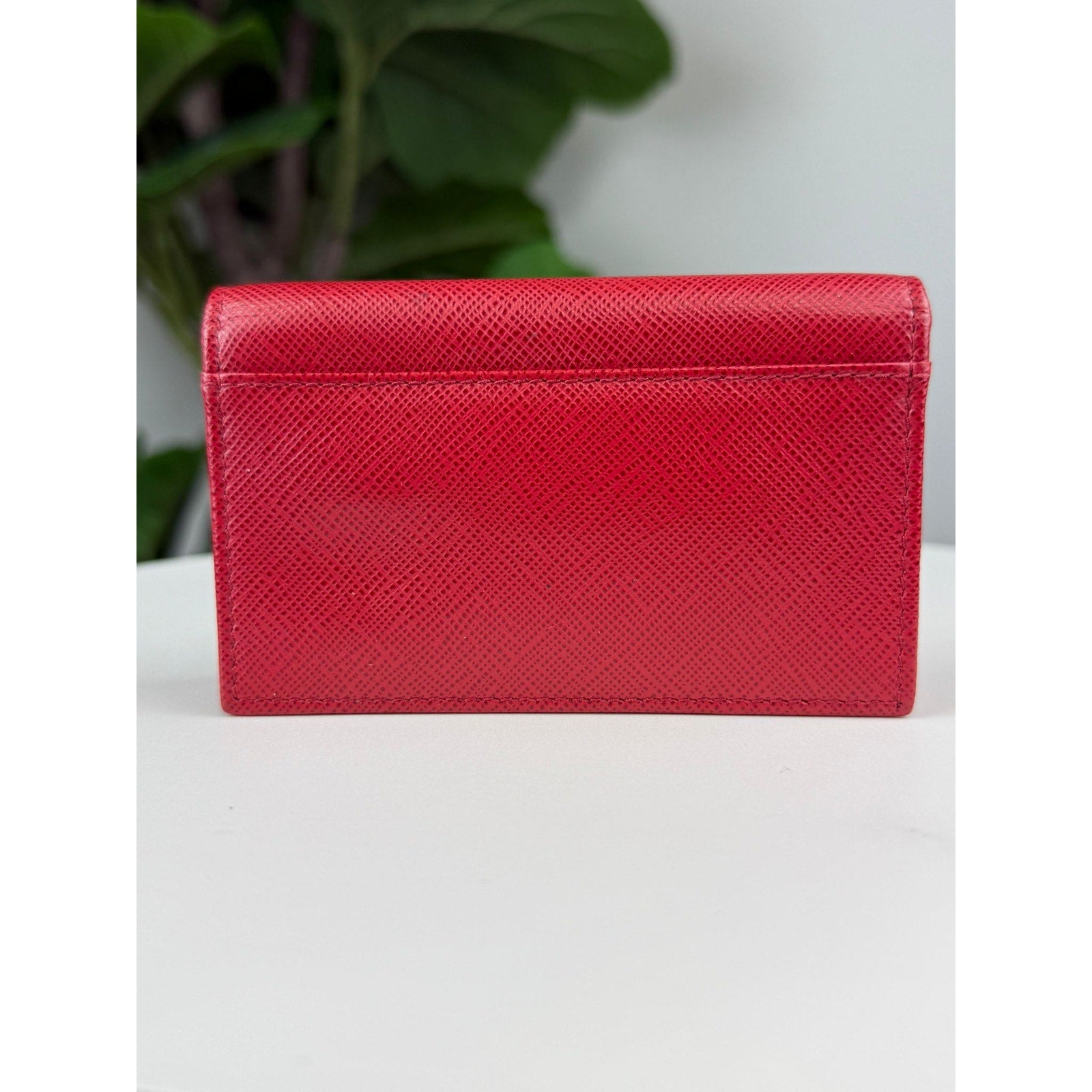 Authentic PRADA Saffiano Leather Card Wallet Red