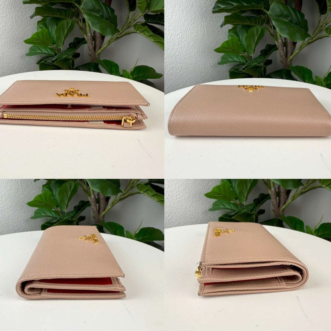 Authentic Prada Saffiano Leather Wallet Beige