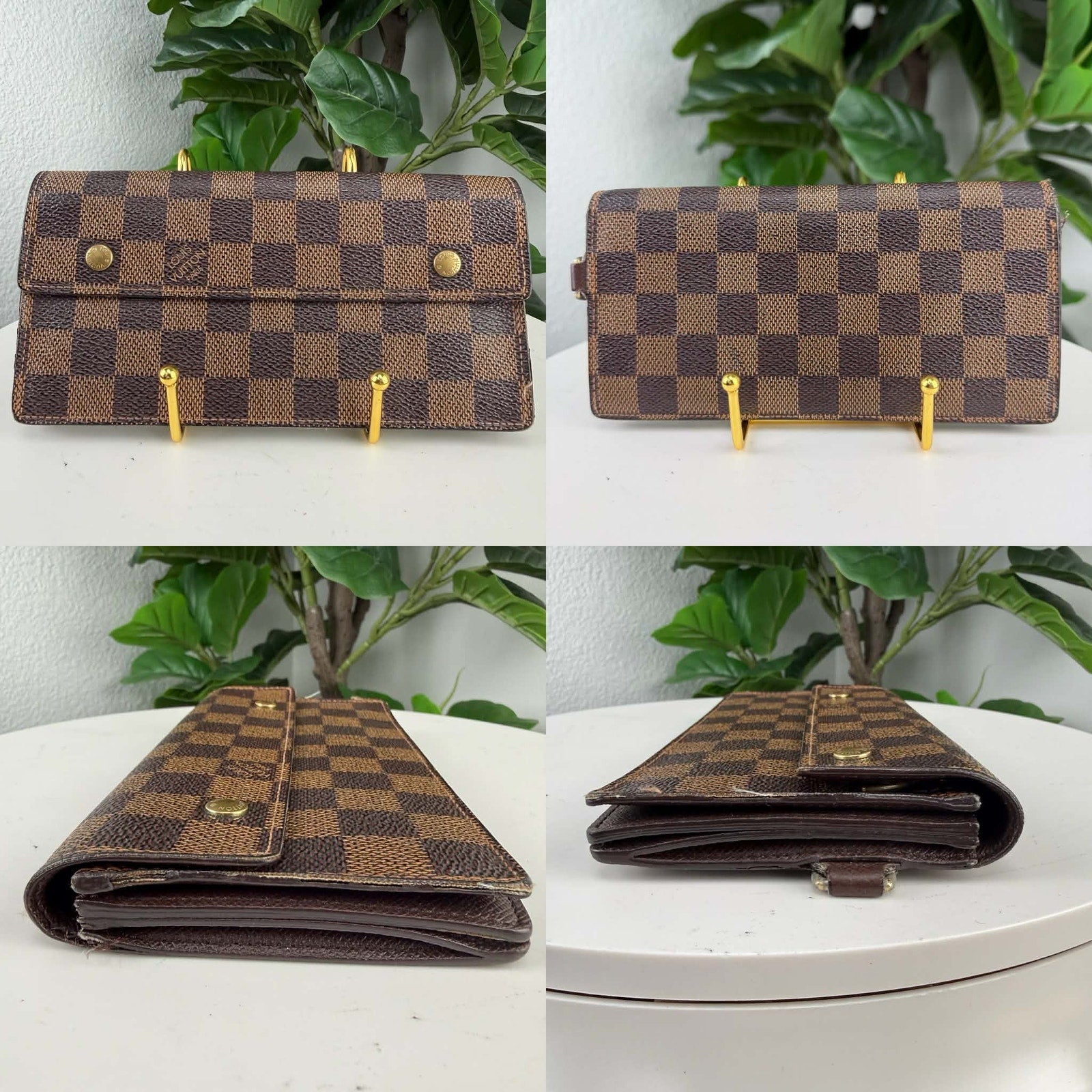Louis Vuitton Damier Ebene Accordeon Long Wallet Brown Authentic Pre Owned