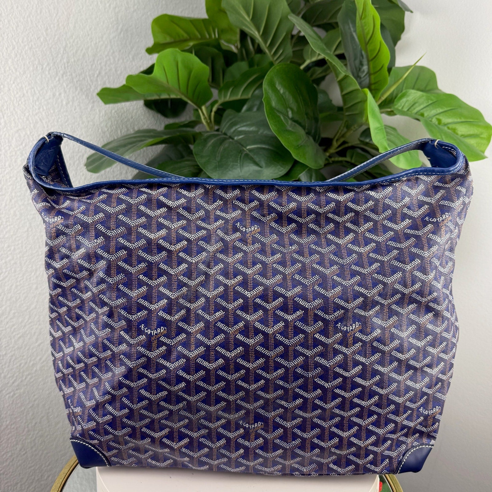 Goyard Coated Canvas Blue Hobo Zip Shoulder Bag Authentic Pre Owned
