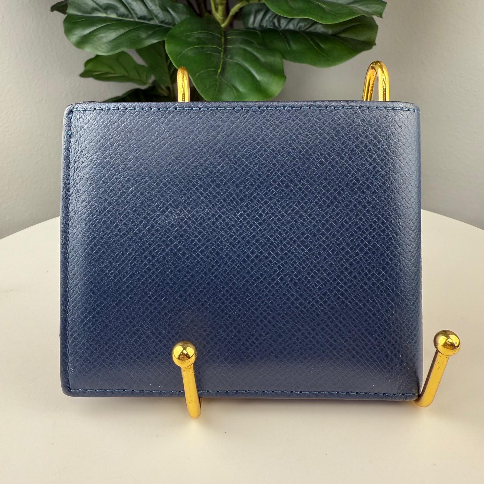 Authentic Louis Vuitton Navy Blue Leather Wallet Elegant Bifold/Card Organizer