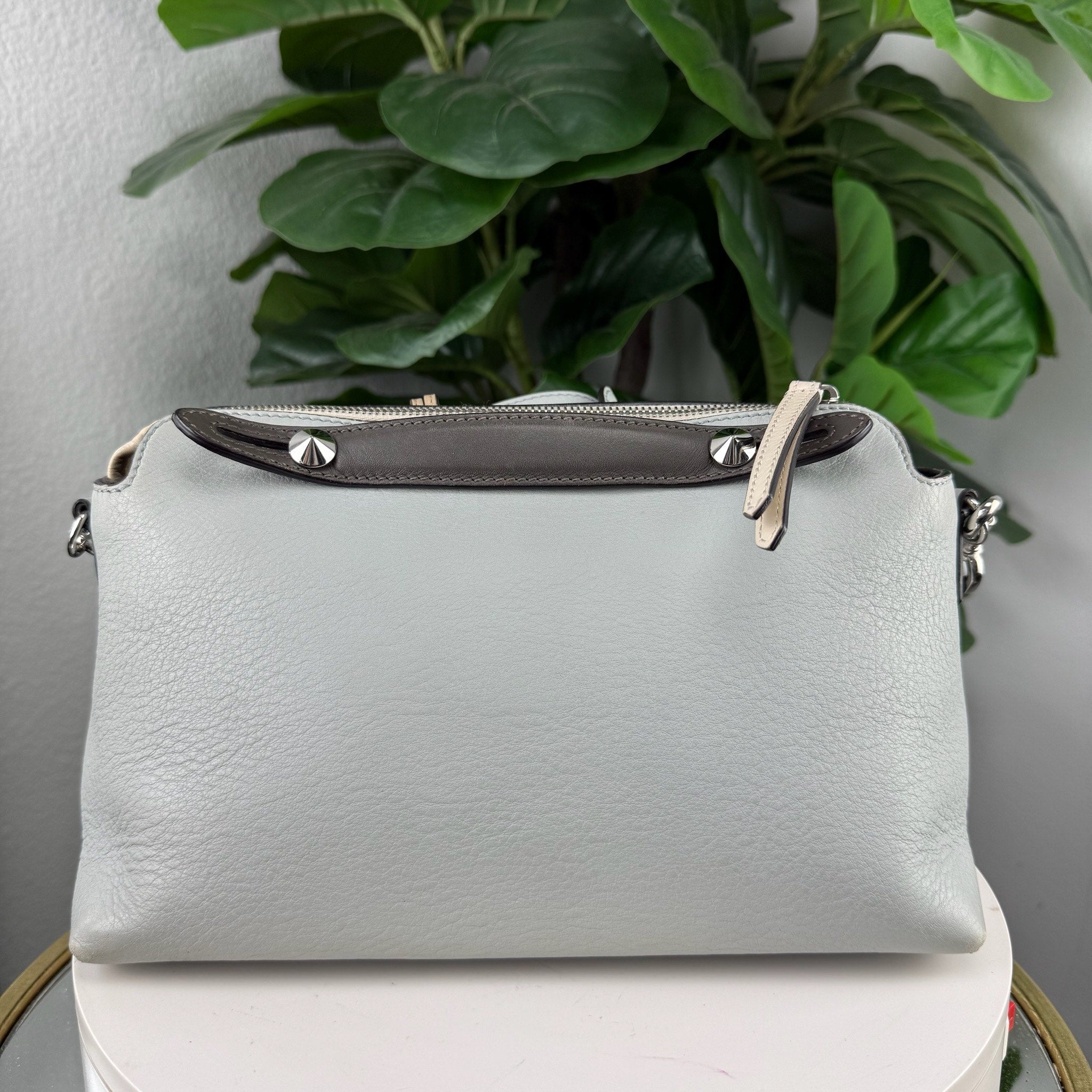Authentic Fendi By The Way Bag Grey Calfskin Leather