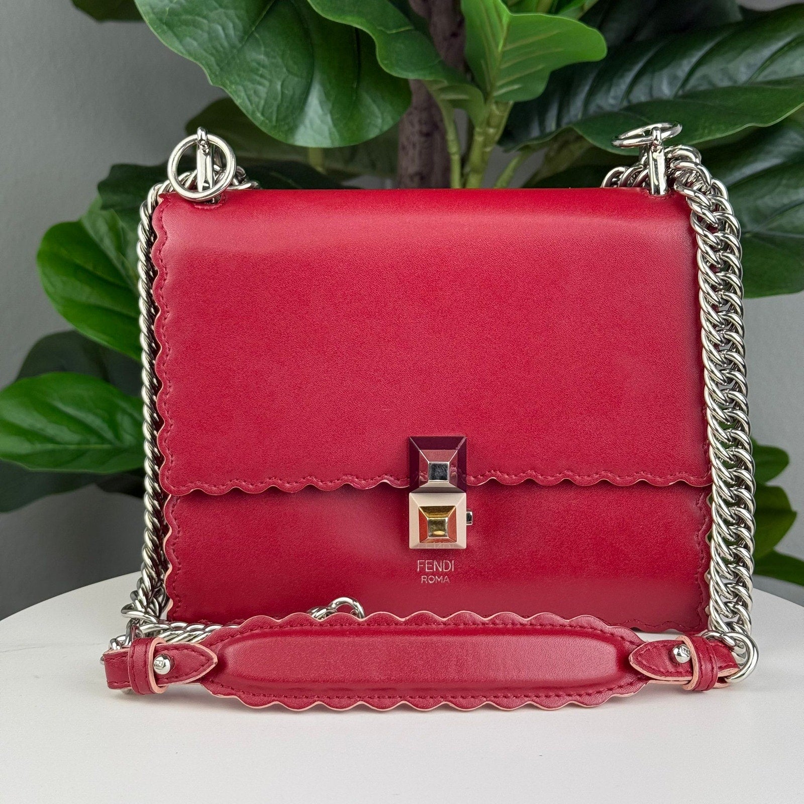 Authentic Fendi Kan I Bag Leather Small Red Shoulder Bag