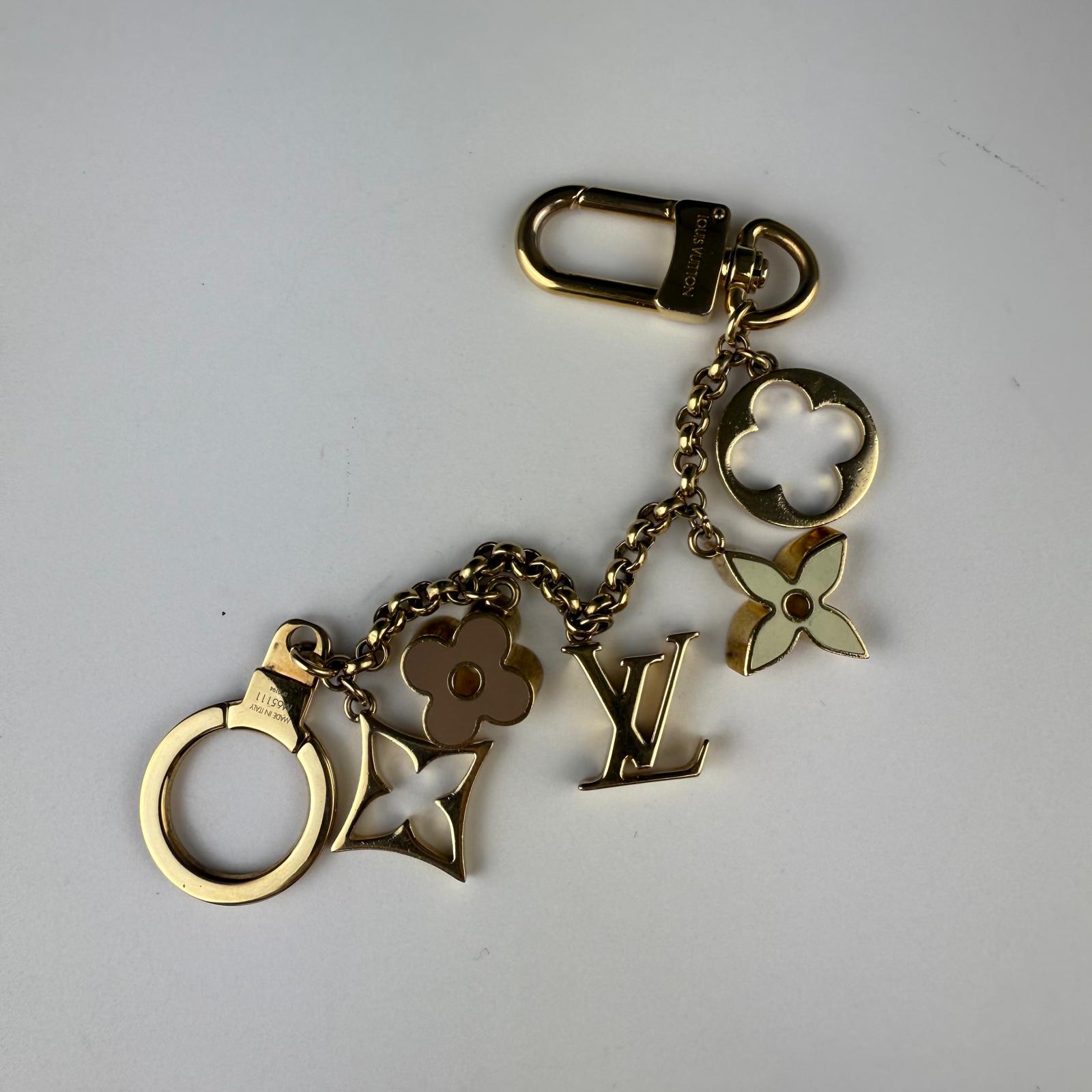 💎Authentic Louis Vuitton Enamel Fleur De Monogram Bag Charm Chain Gold