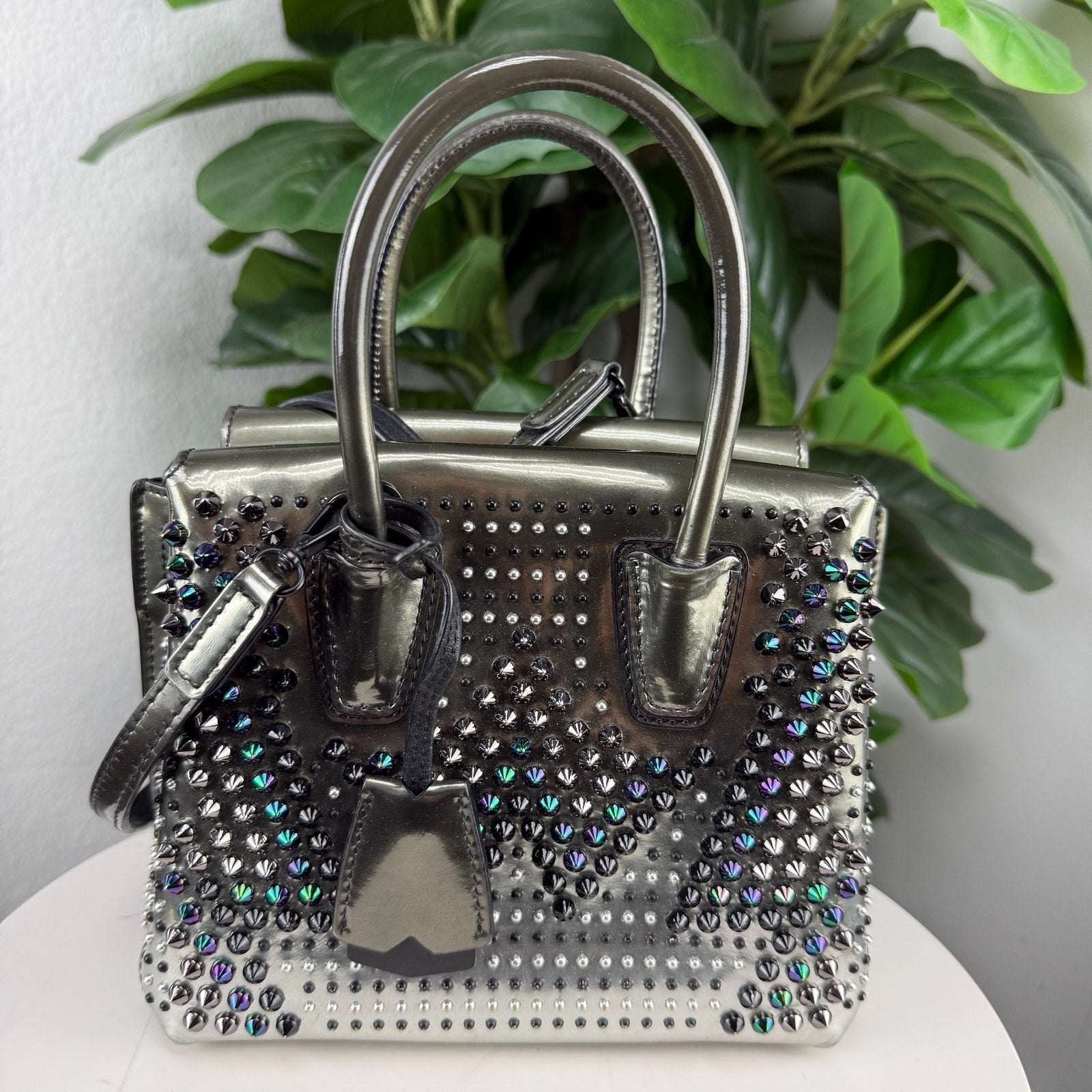 MCM Mini Milla Tote Bag Silver-Tone Cyber Studs