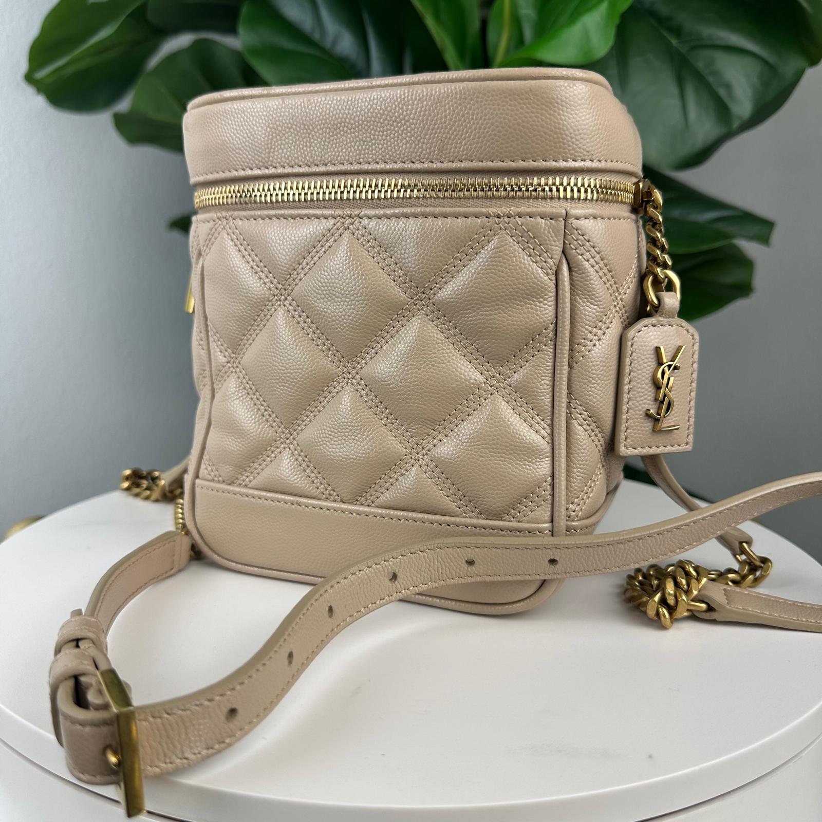 Authentic Saint Laurent  Grain de Poudre Quilted 80's Vanity Bag