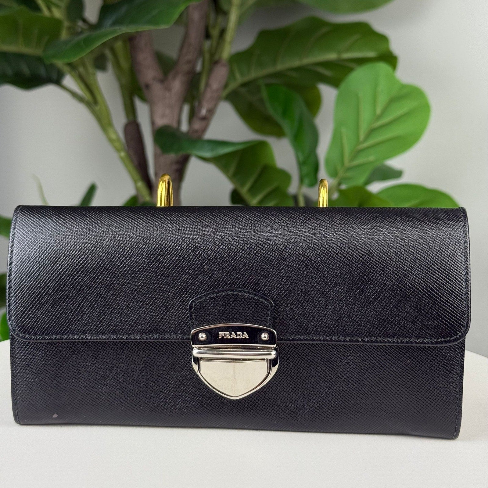 Authentic PRADA Saffiano Leather Flap Style Wallet Black