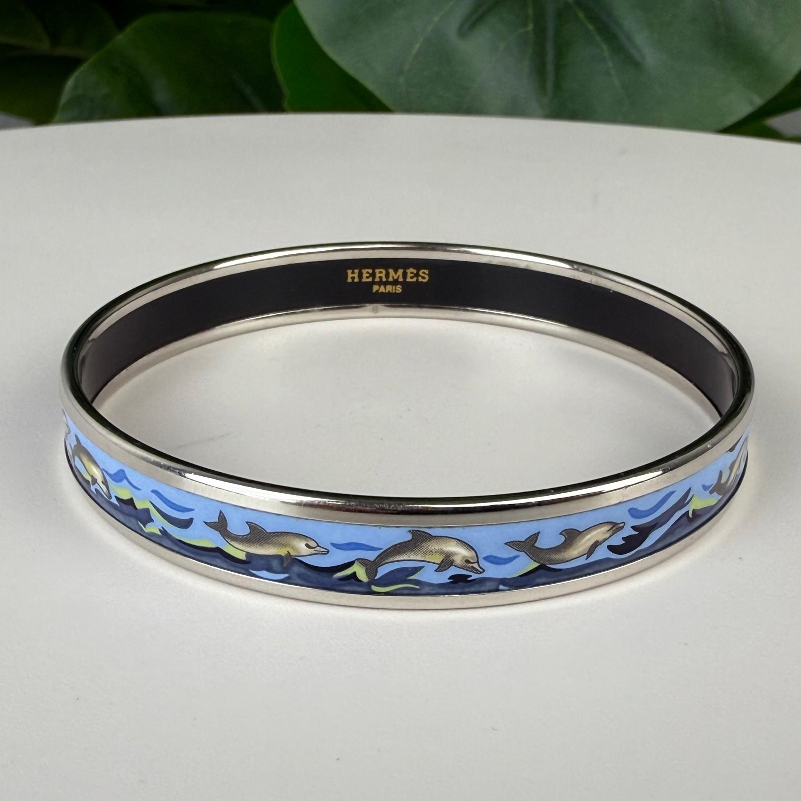 Authentic Hermes Enamel Printed Dolphins Bracelet  Size 8 1/4"