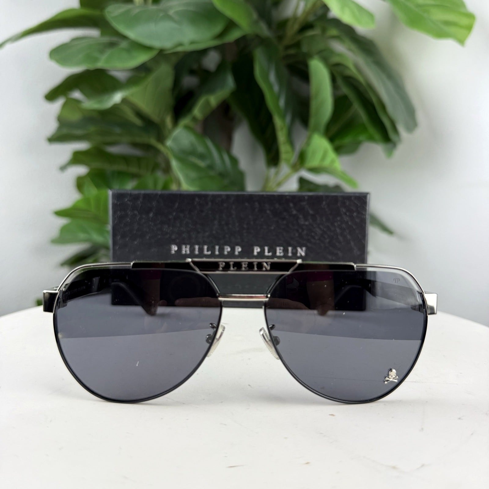 Authentic Philipp Plein Plein Military Aviator Silver-Frame Sunglasses - front view