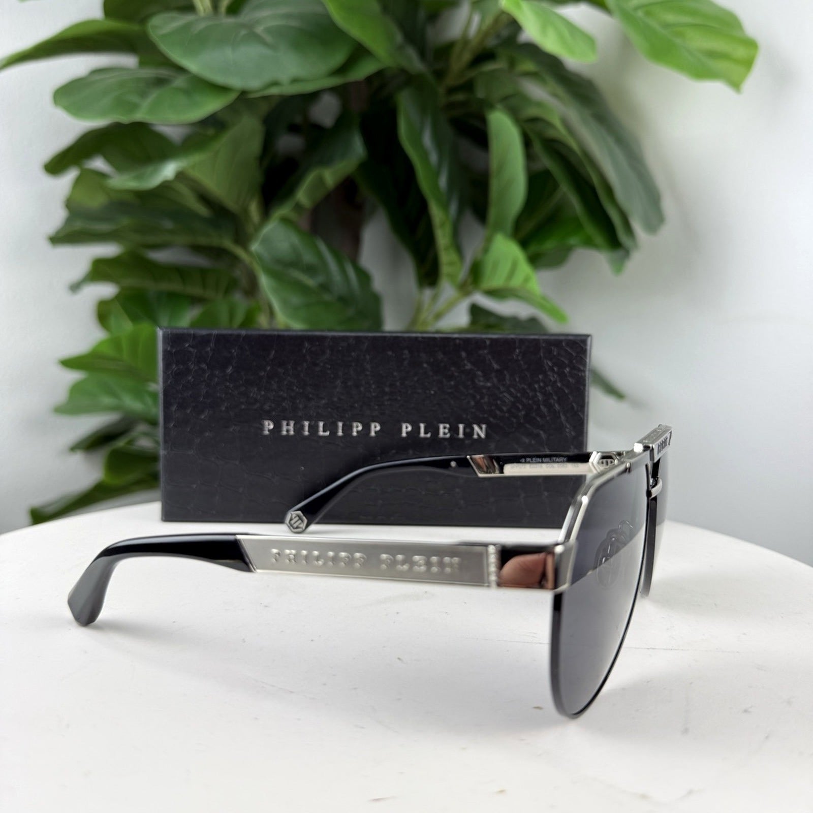 Authentic Philipp Plein Plein Military Aviator Silver-Frame Sunglasses - with box