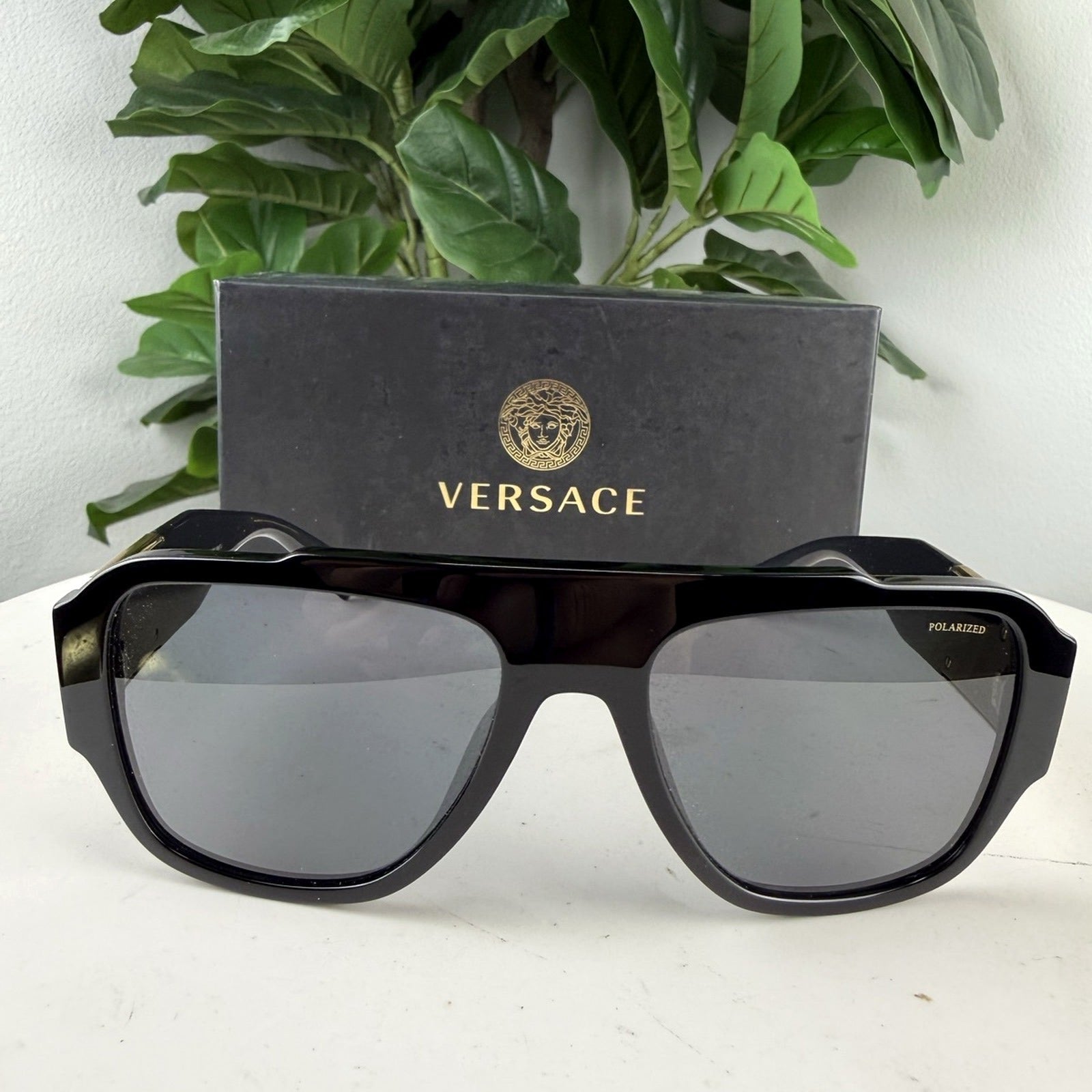 Authentic Versace Medusa Square Polarized Sunglasses - front view