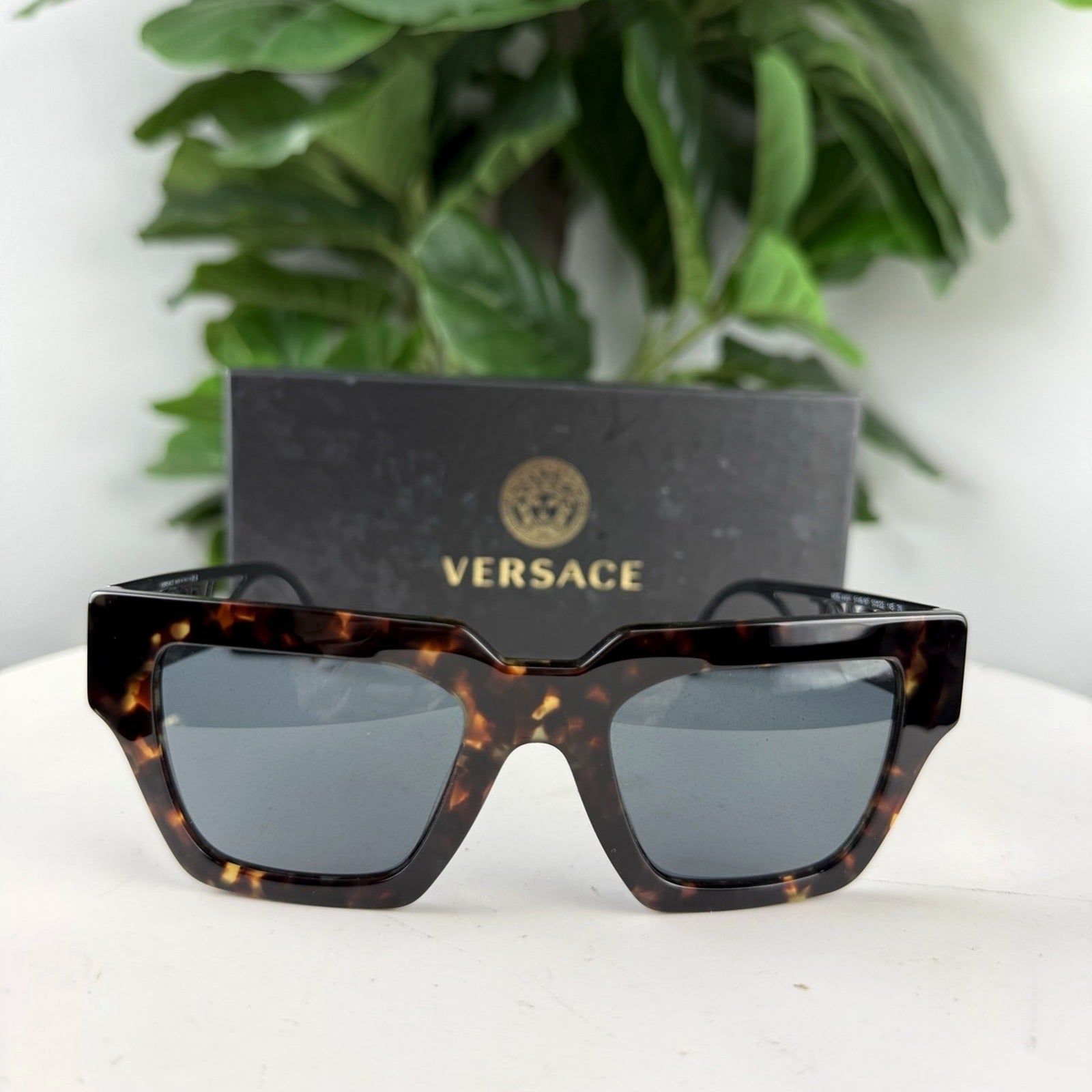 Authentic Versace Tortoiseshell Cutout Logo Square Sunglasses - front view