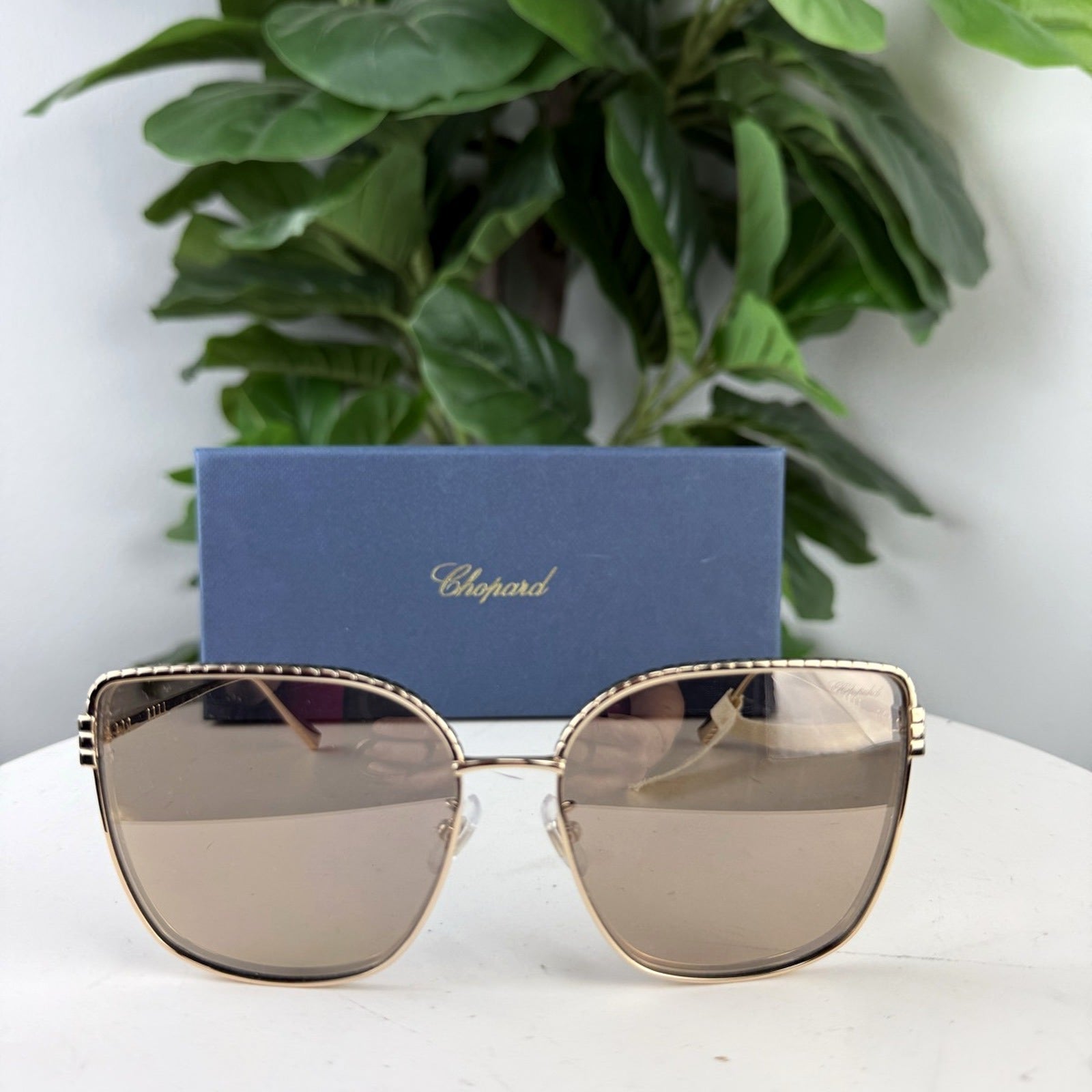 Authentic Chopard Gold-Tone Crystal Aviator Sunglasses - front view
