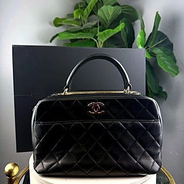 Authentic Chanel Black Quilted Lambskin Trendy CC Bowling Bag - front