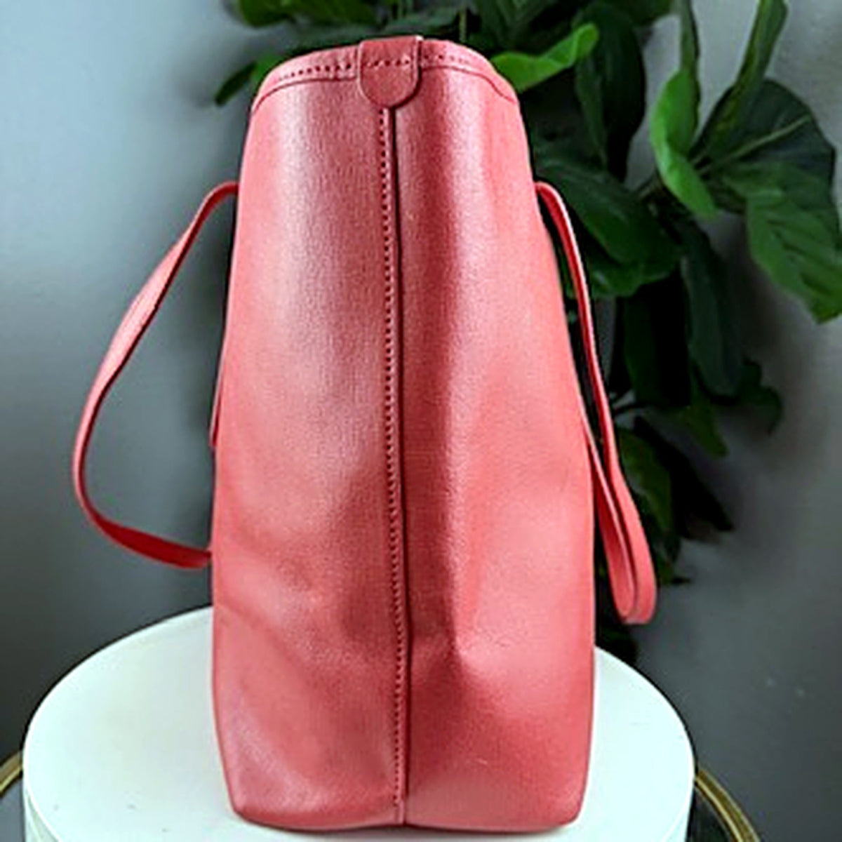Authentic Furla coral pebbled leather structured tote bag - side view