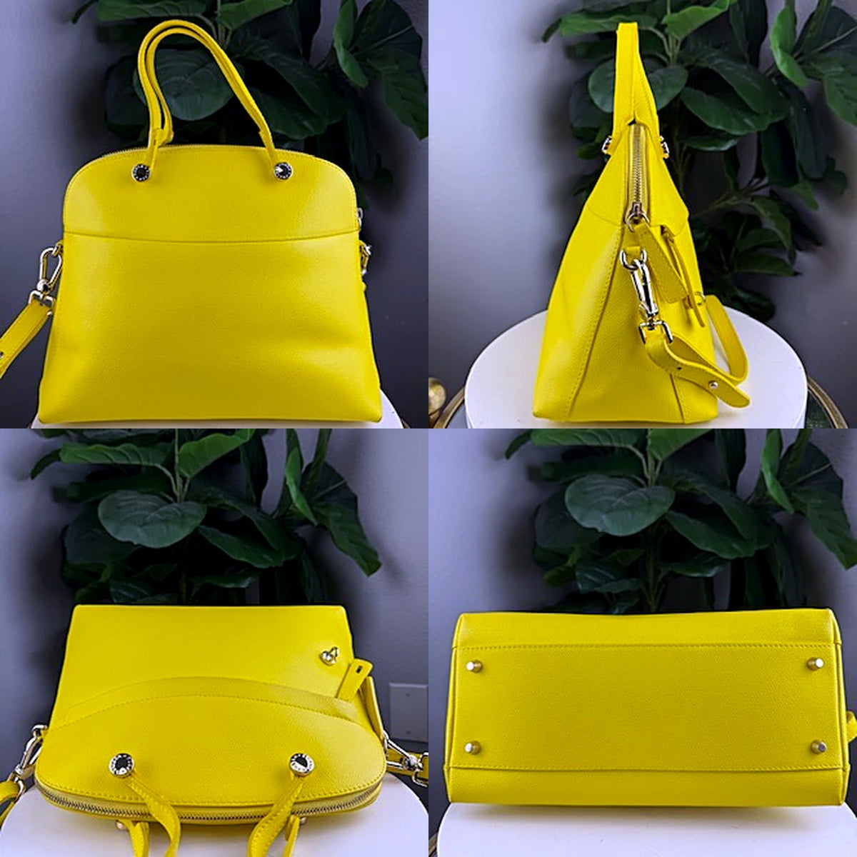 Authentic Furla Piper Bright Yellow Saffiano Leather Dome Bag - additional angles