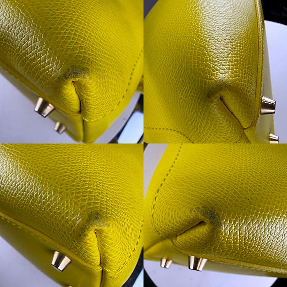 Authentic Furla Piper Bright Yellow Saffiano Leather Dome Bag - corner detail