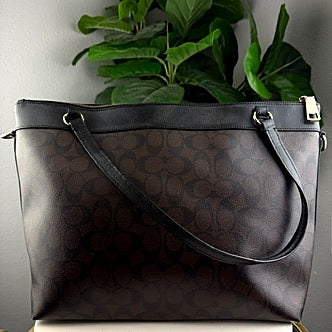 Authentic Coach Signature coated canvas tote bag, front view