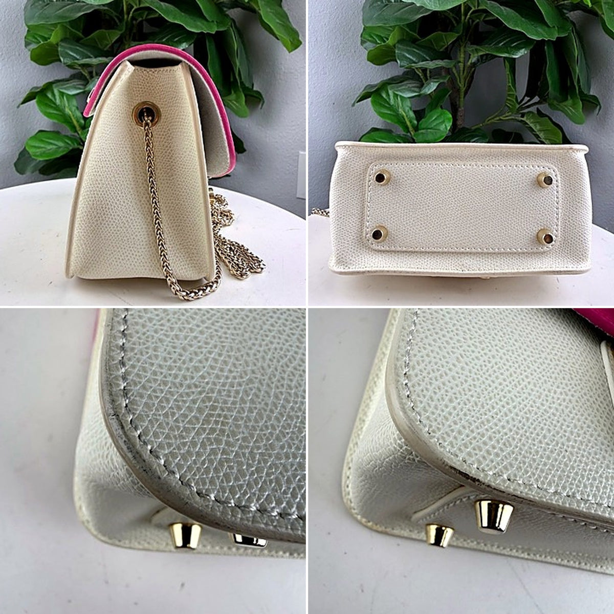 Furla Metropolis bag detail grid: side, bottom, and corner macros
