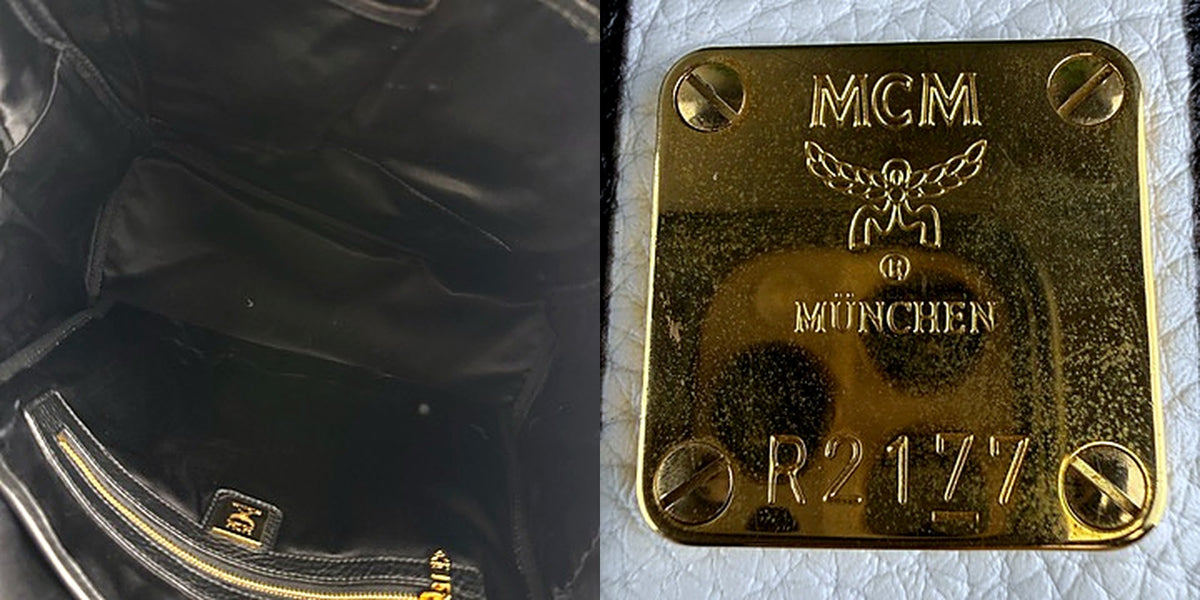 MCM Stark studded backpack - interior and MCM Munchen R2177 hardware plate