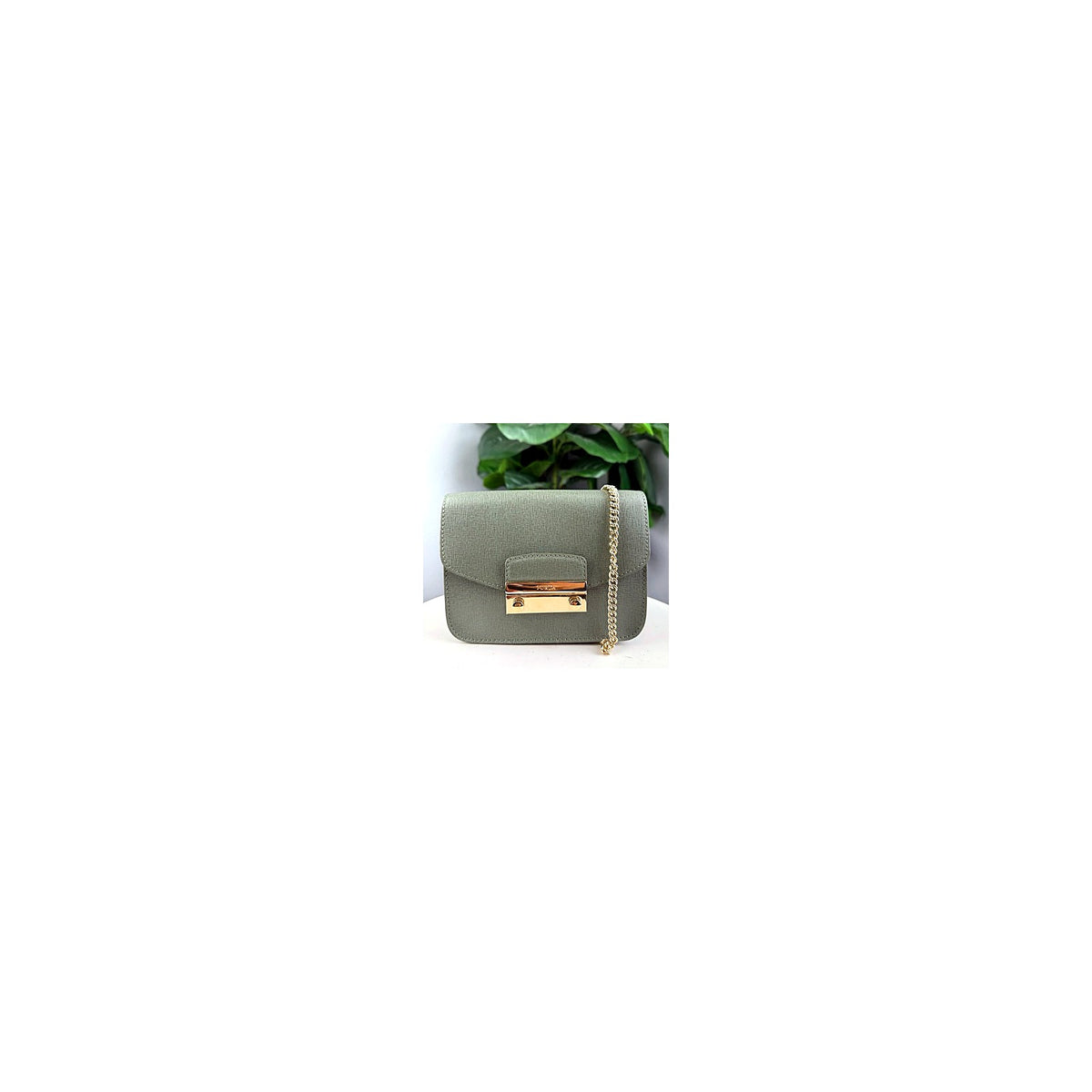 Authentic Furla Metropolis Sage Green Saffiano Leather Crossbody Bag - front