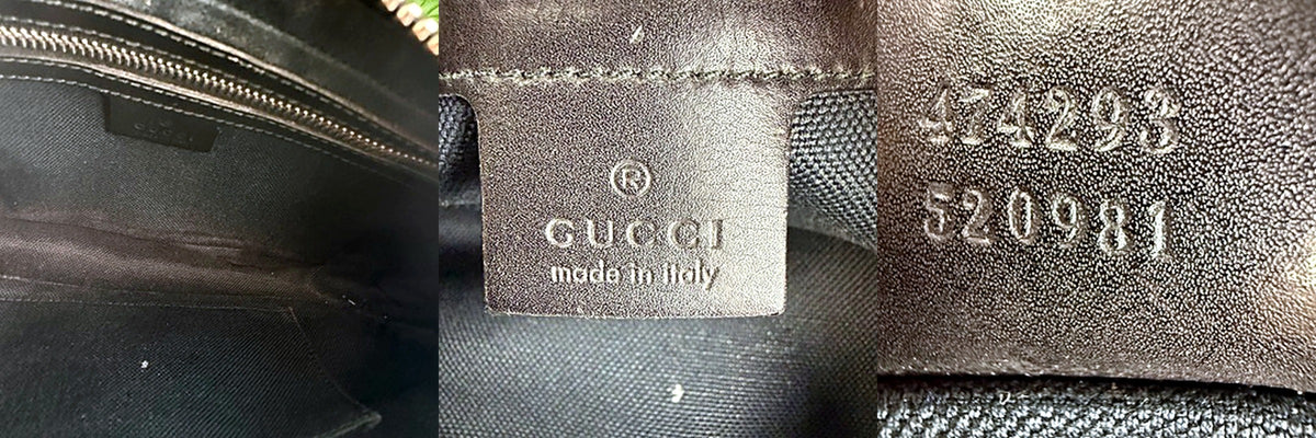 Gucci belt bag interior, brand tag, and serial number tag 474293/520981